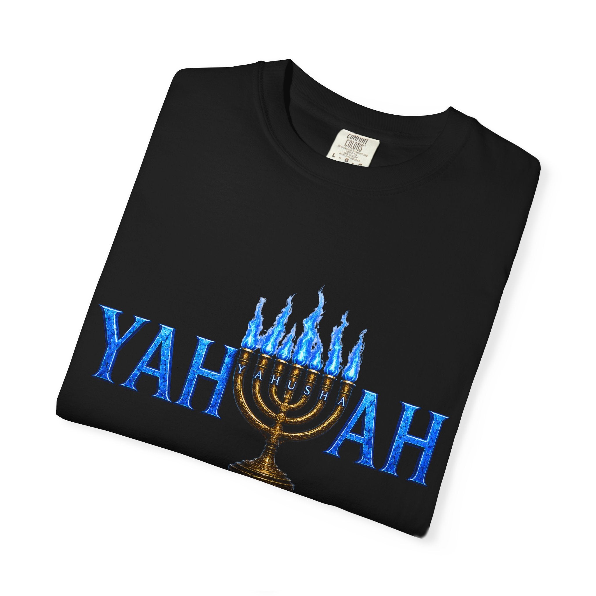 Yahuah Menorah Shirt with Yahusha the son's Name on the Menorah