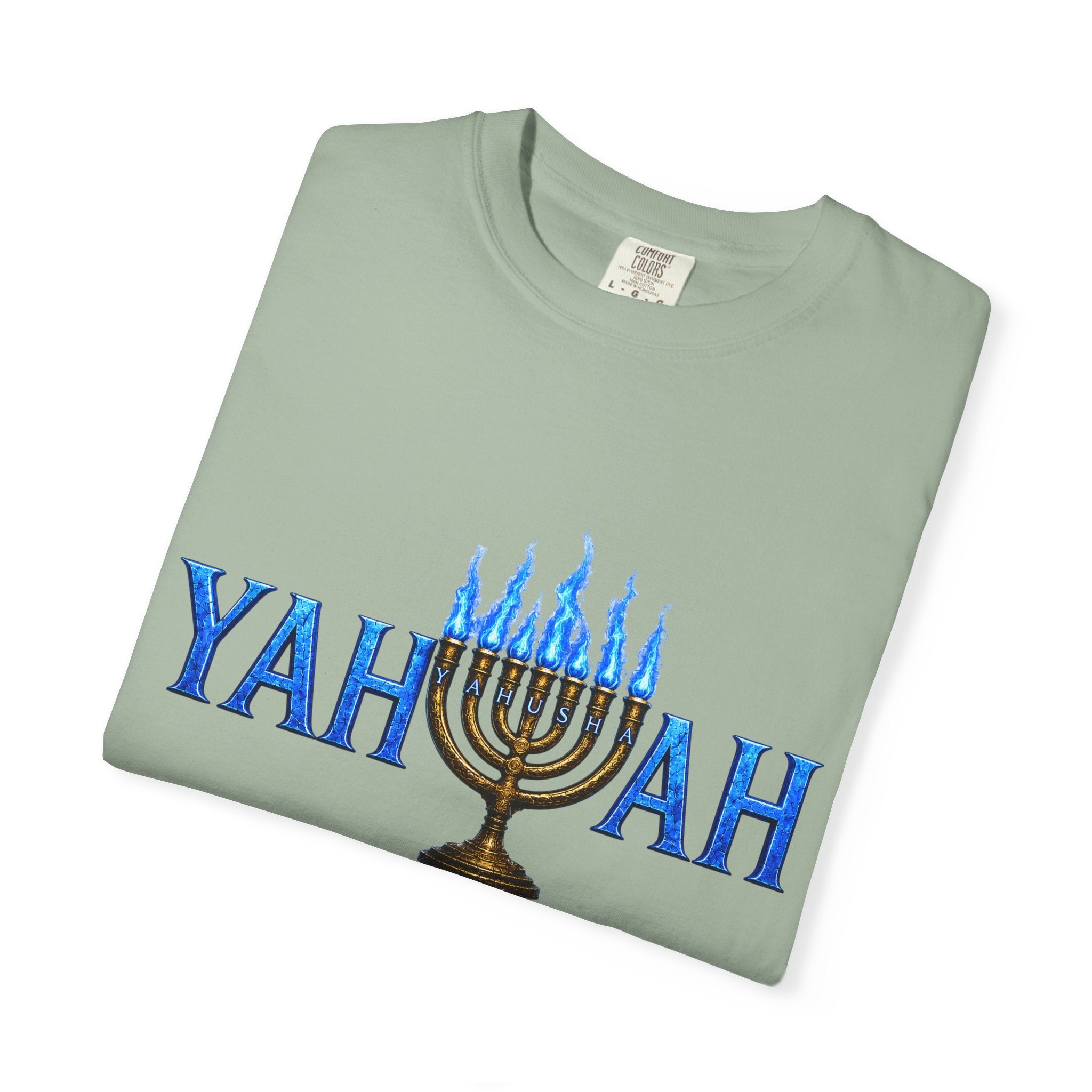 Yahuah Menorah Shirt with Yahusha the son's Name on the Menorah