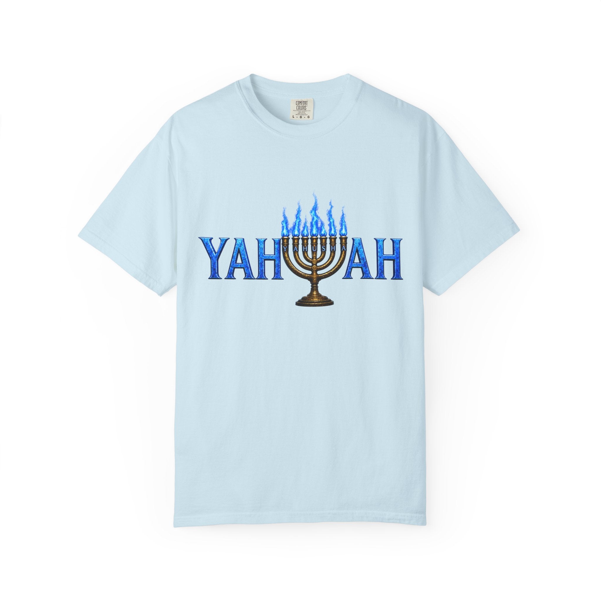 Yahuah Menorah Shirt with Yahusha the son's Name on the Menorah