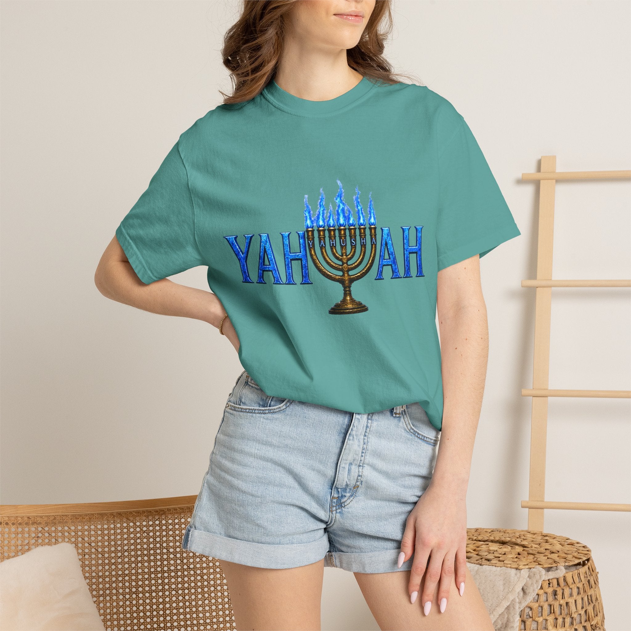 Yahuah Menorah Shirt with Yahusha the son's Name on the Menorah