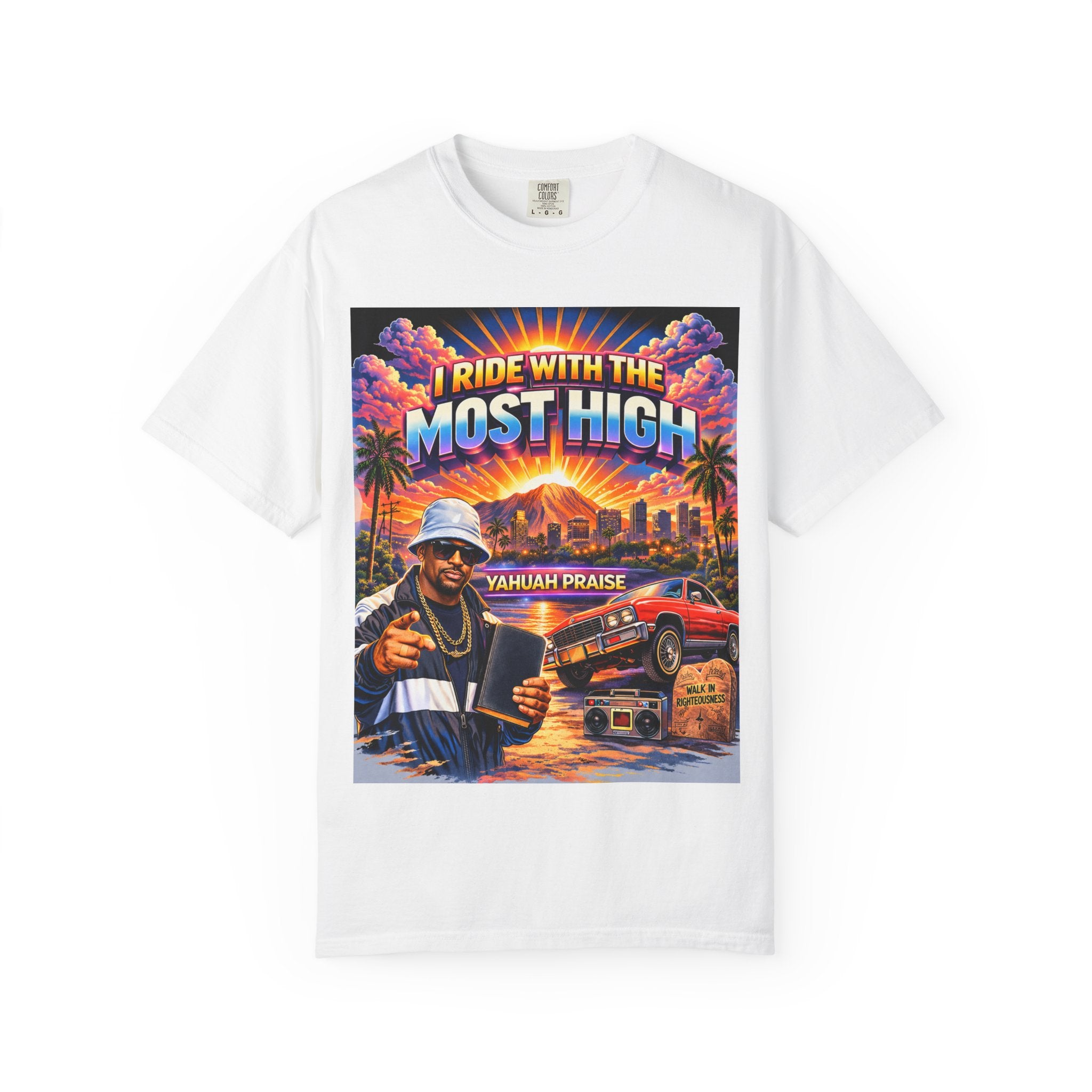 I Ride With The Most High Tee — Faith & West Coast Retro Graphic T-Shirt