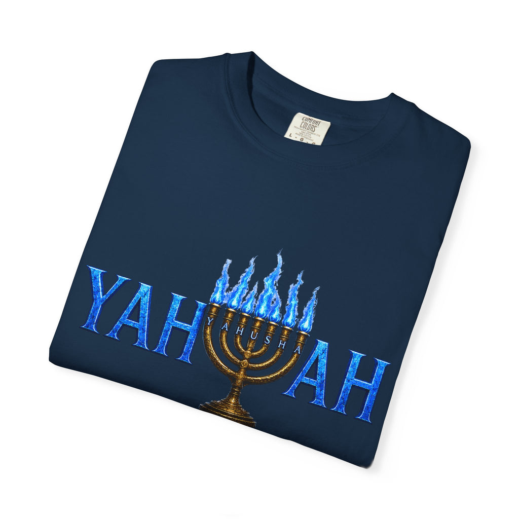 Yahuah Menorah Shirt with Yahusha the son's Name on the Menorah