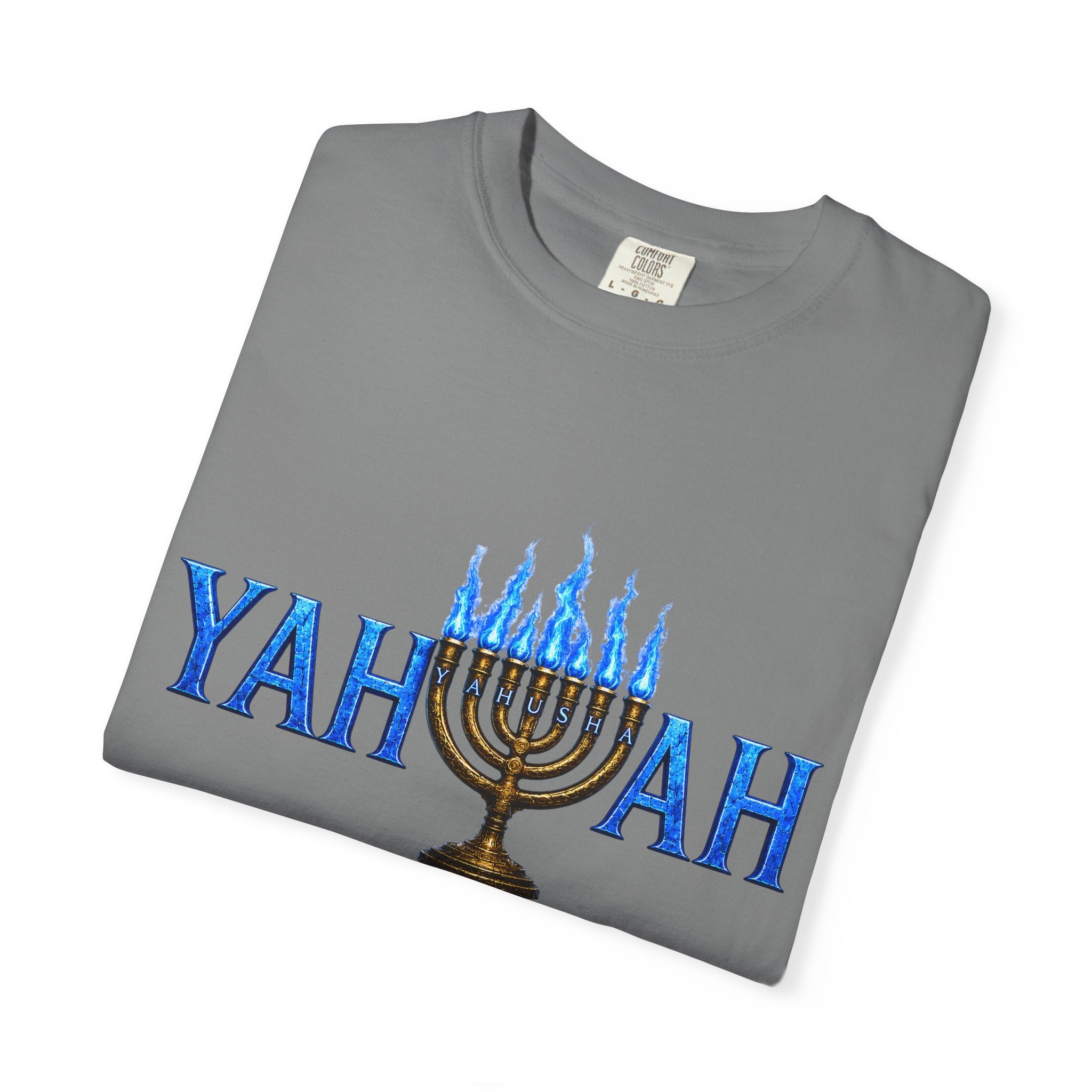 Yahuah Menorah Shirt with Yahusha the son's Name on the Menorah