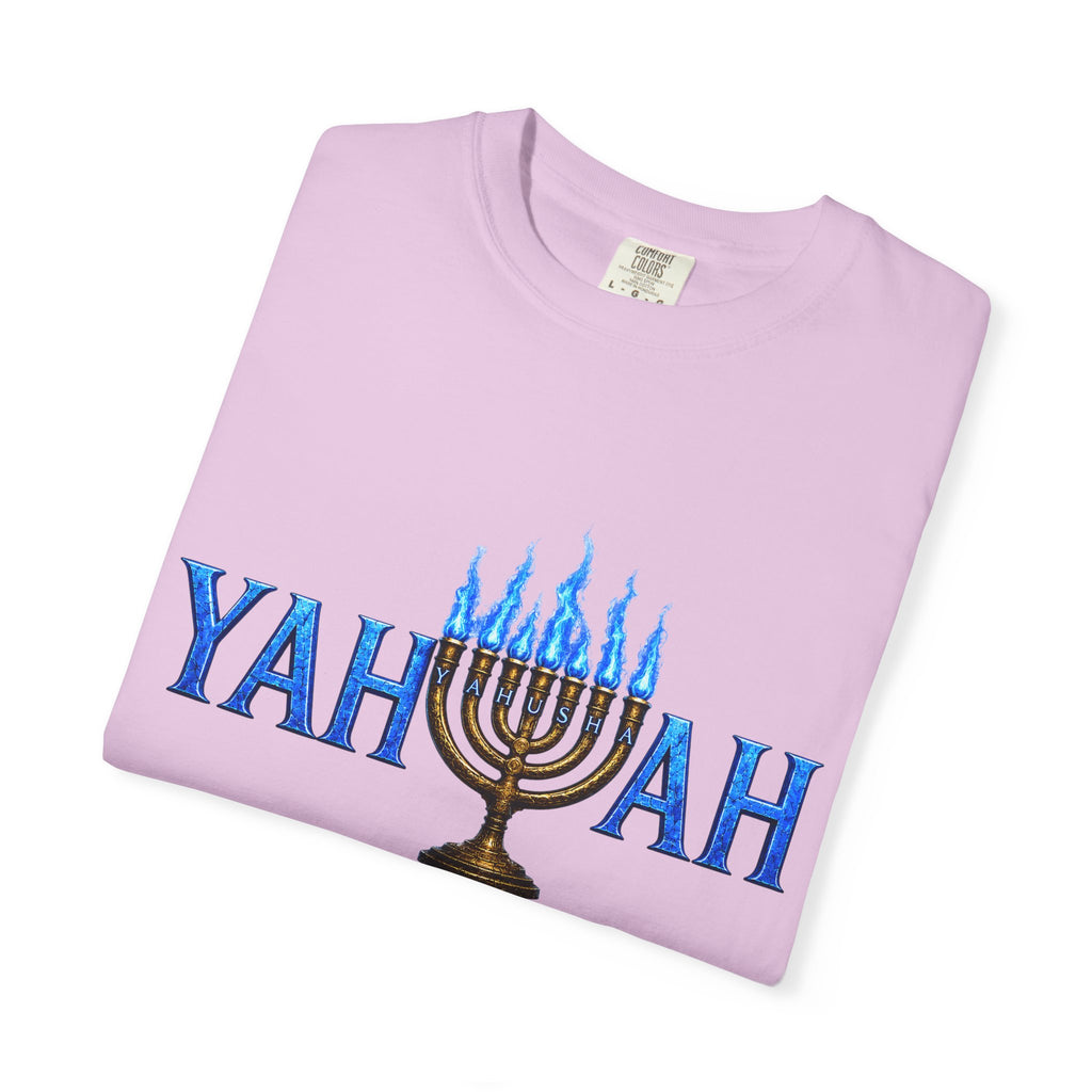 Yahuah Menorah Shirt with Yahusha the son's Name on the Menorah