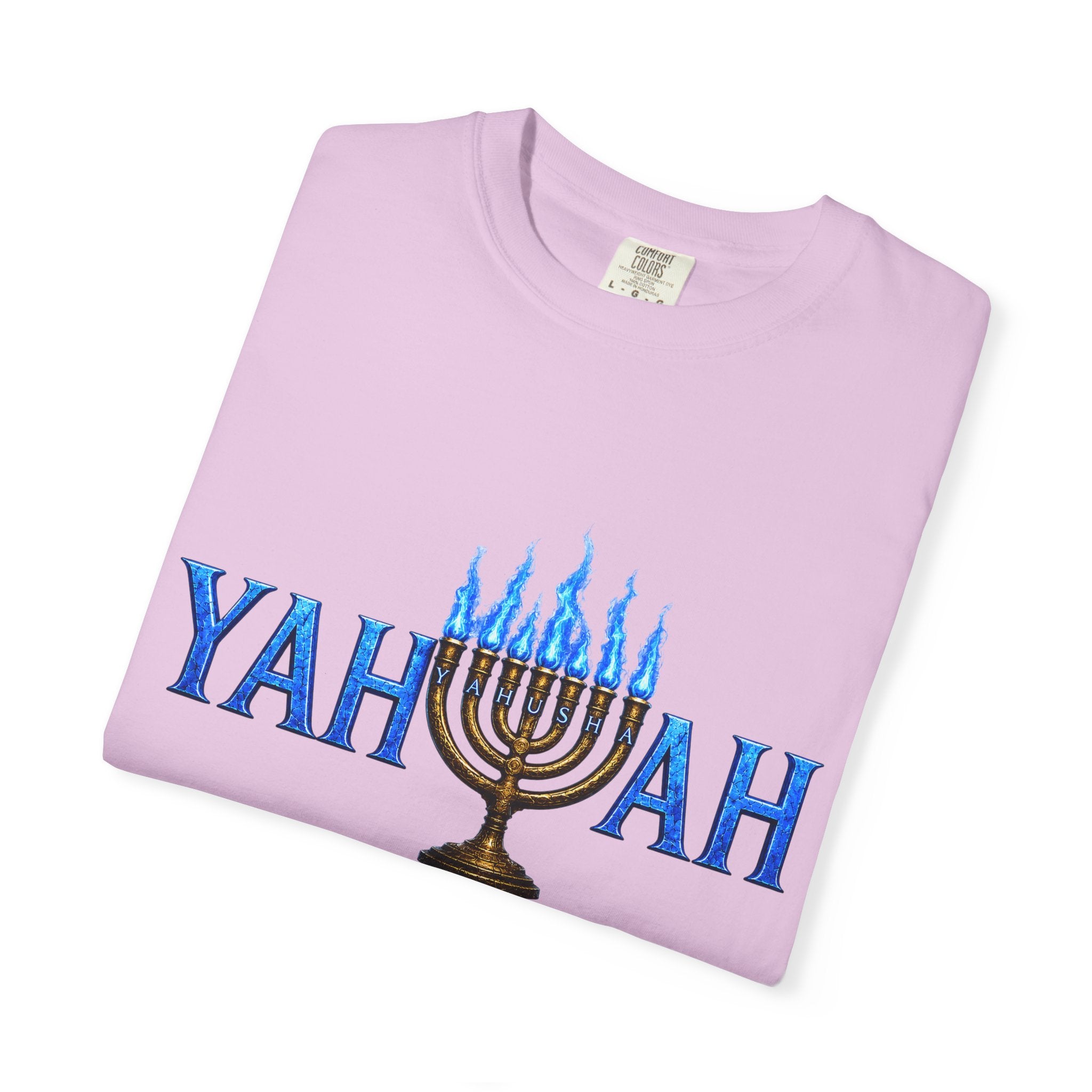 Yahuah Menorah Shirt with Yahusha the son's Name on the Menorah