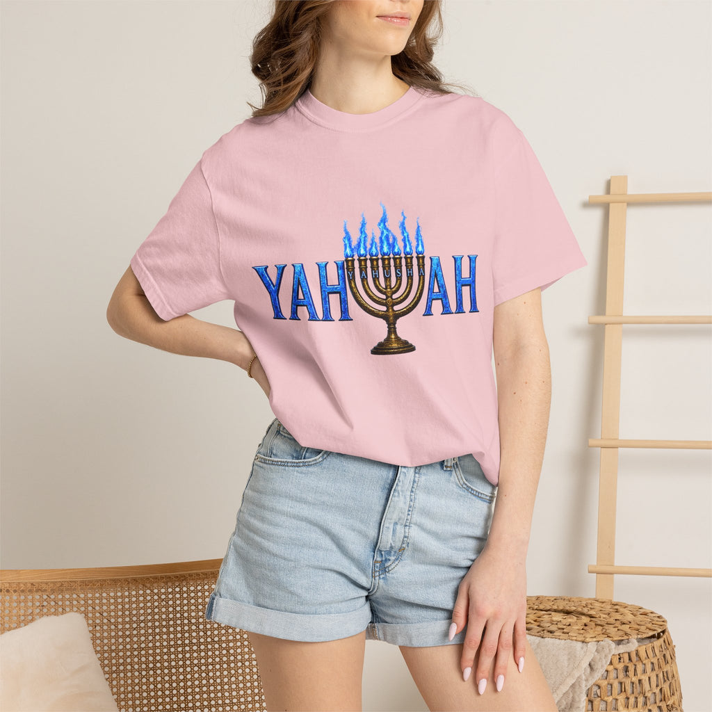 Yahuah Menorah Shirt with Yahusha the son's Name on the Menorah