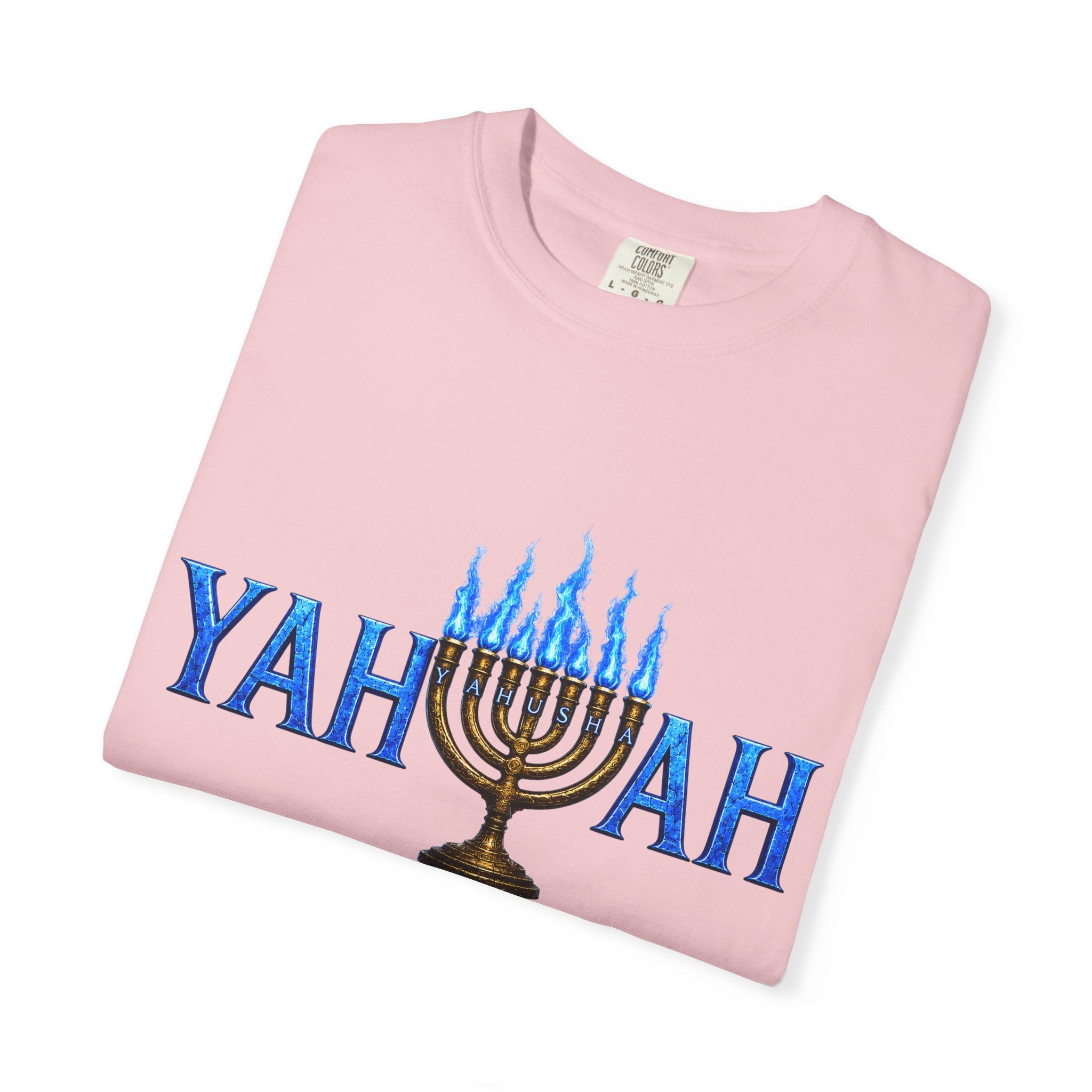 Yahuah Menorah Shirt with Yahusha the son's Name on the Menorah