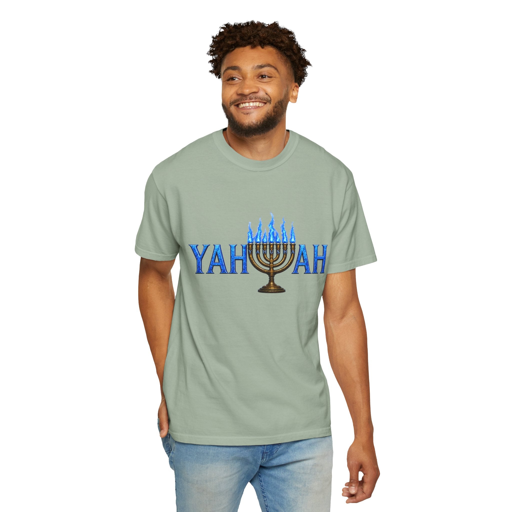 Yahuah Menorah Shirt with Yahusha the son's Name on the Menorah