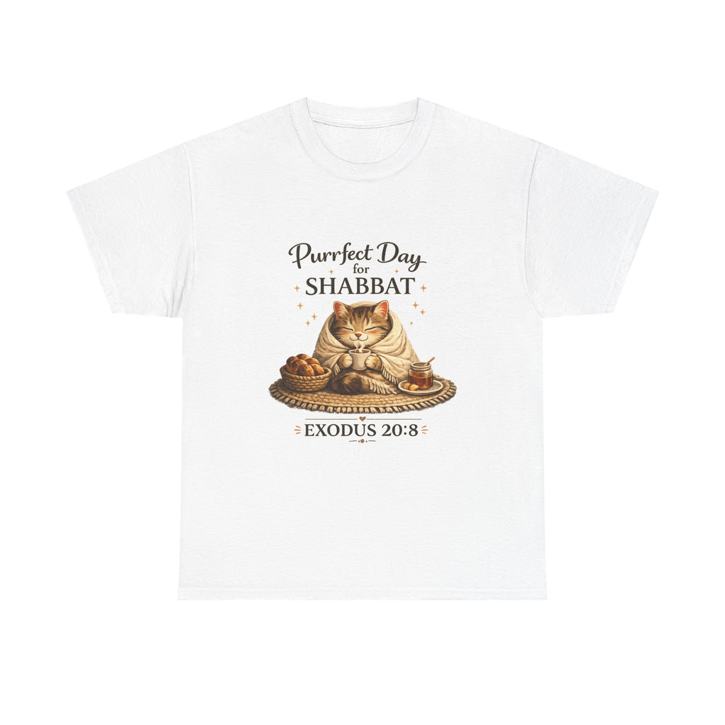 Purrfect Day for Shabbat Cat Lover Tee – Exodus 20:8 Set Apart Shirt