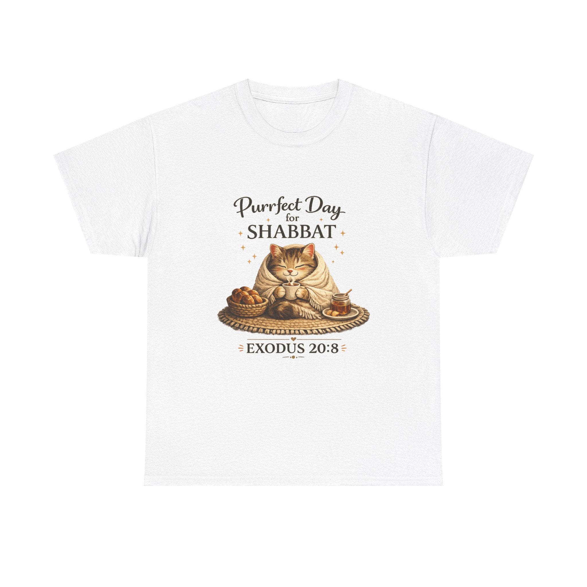 Purrfect Day for Shabbat Cat Lover Tee – Exodus 20:8 Set Apart Shirt