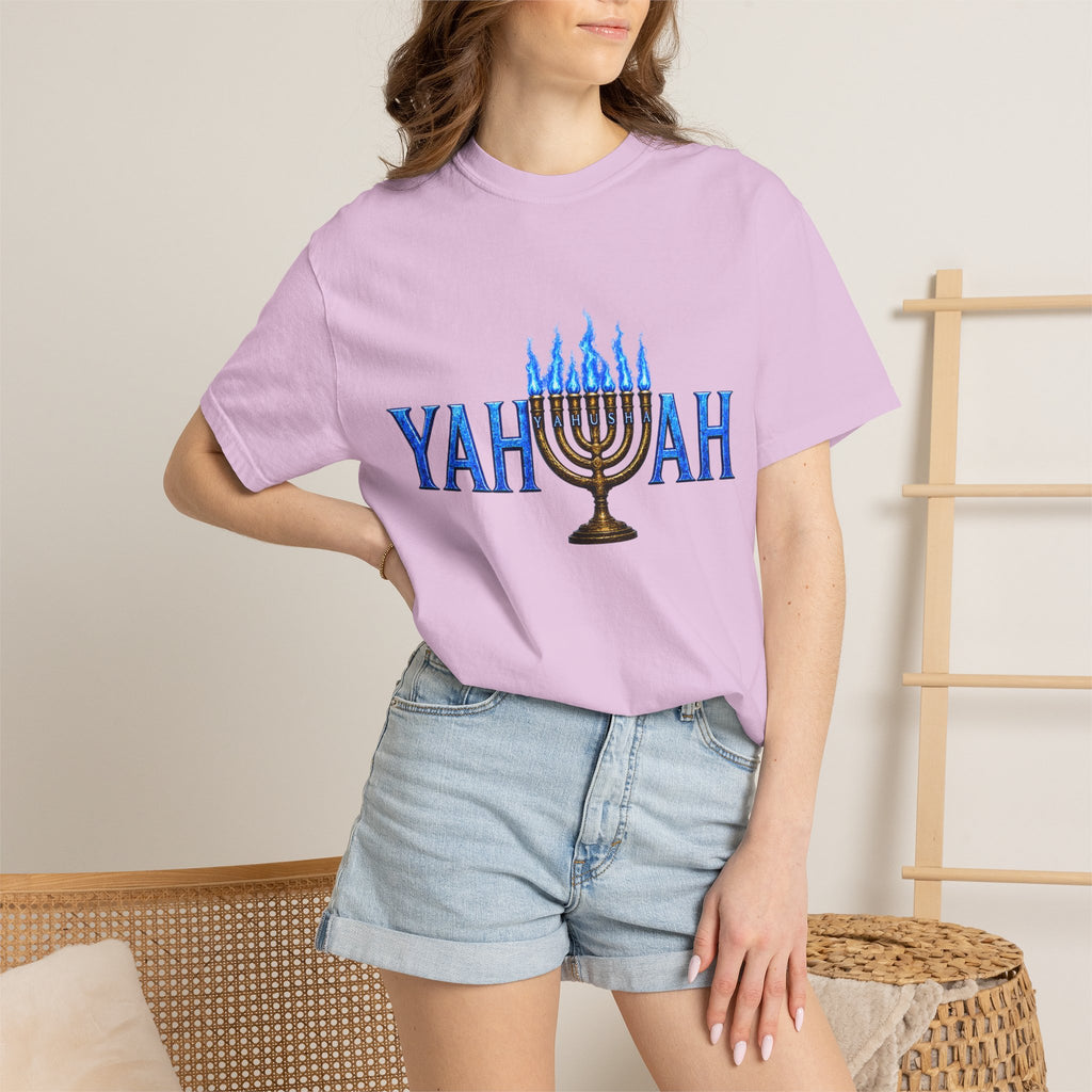 Yahuah Menorah Shirt with Yahusha the son's Name on the Menorah