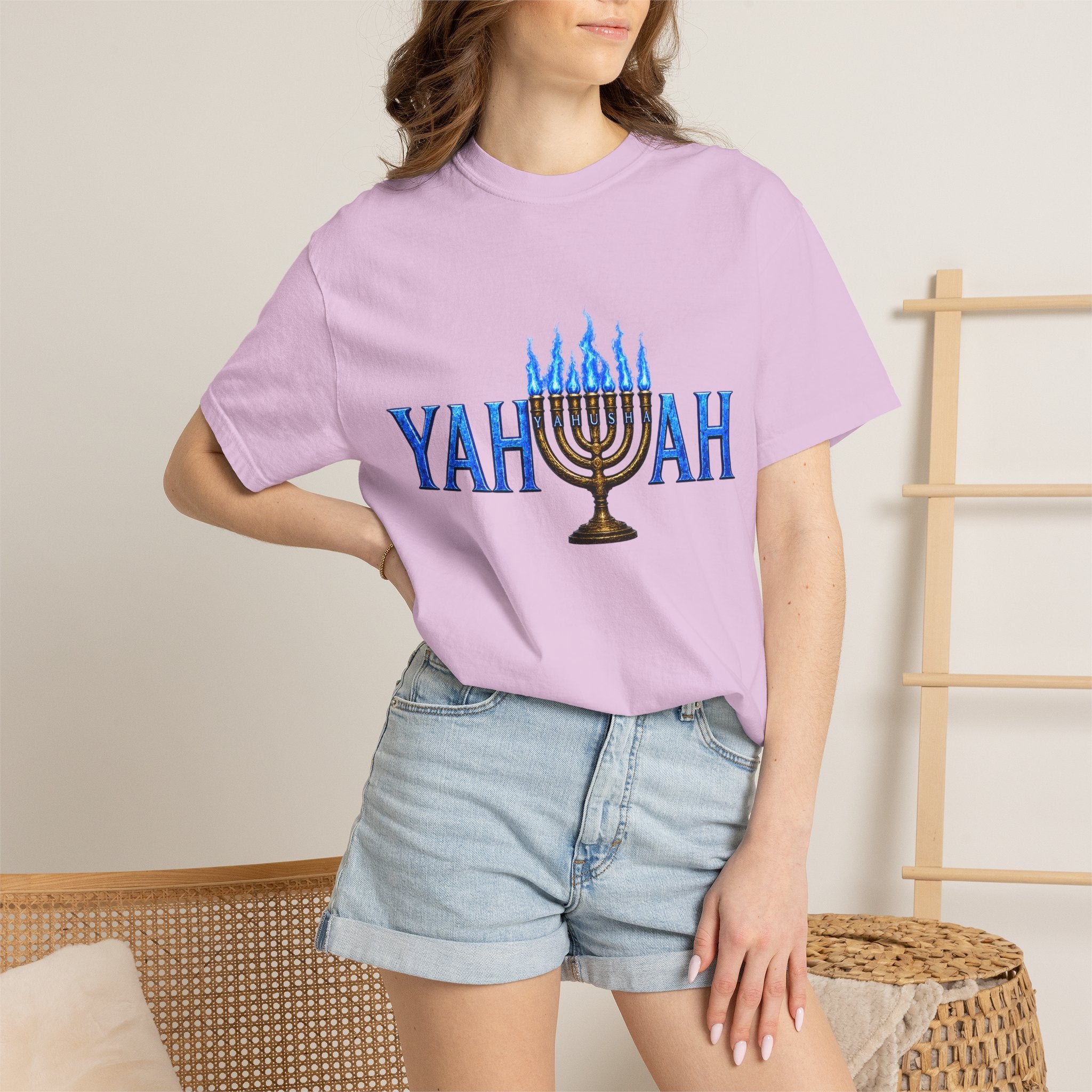 Yahuah Menorah Shirt with Yahusha the son's Name on the Menorah