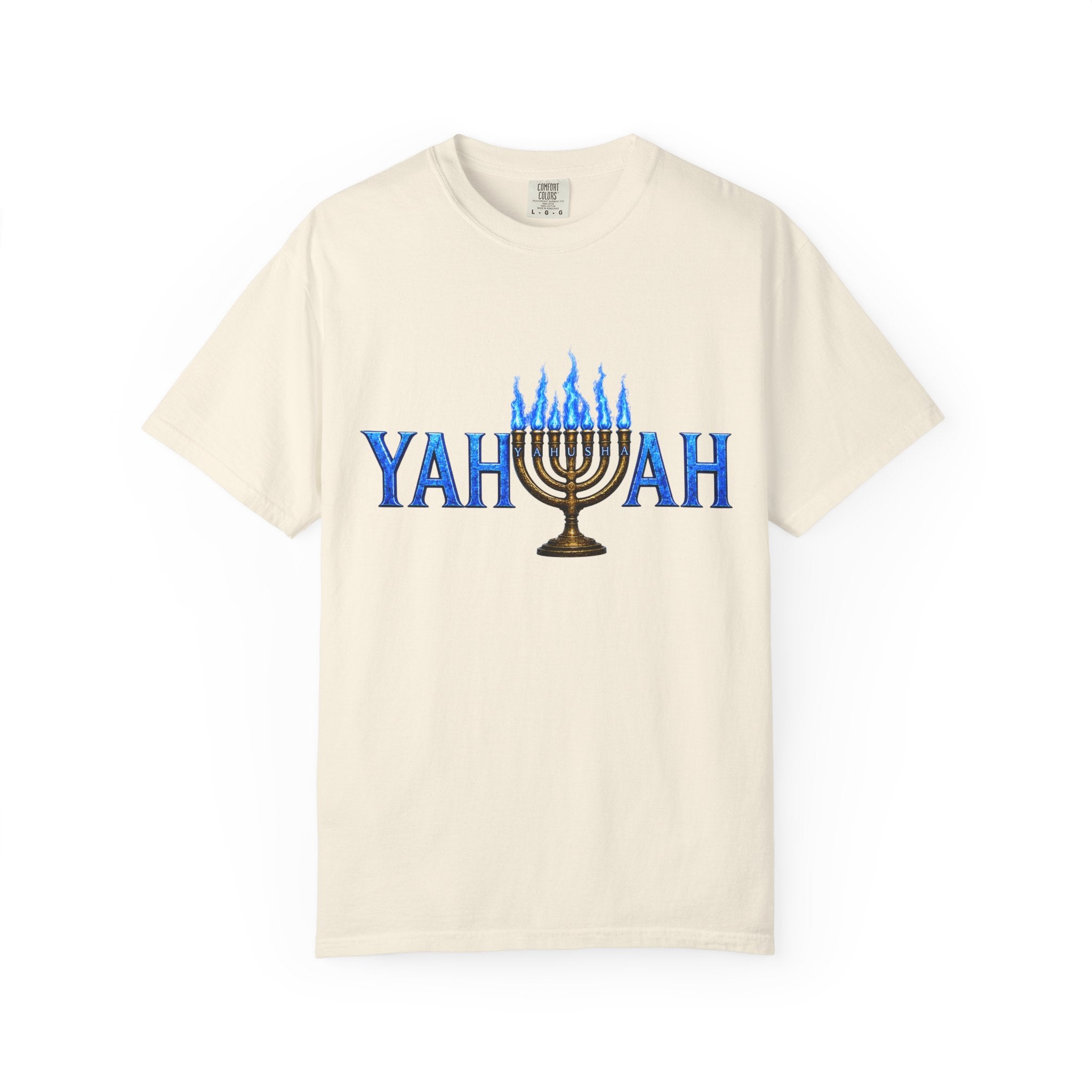 Yahuah Menorah Shirt with Yahusha the son's Name on the Menorah