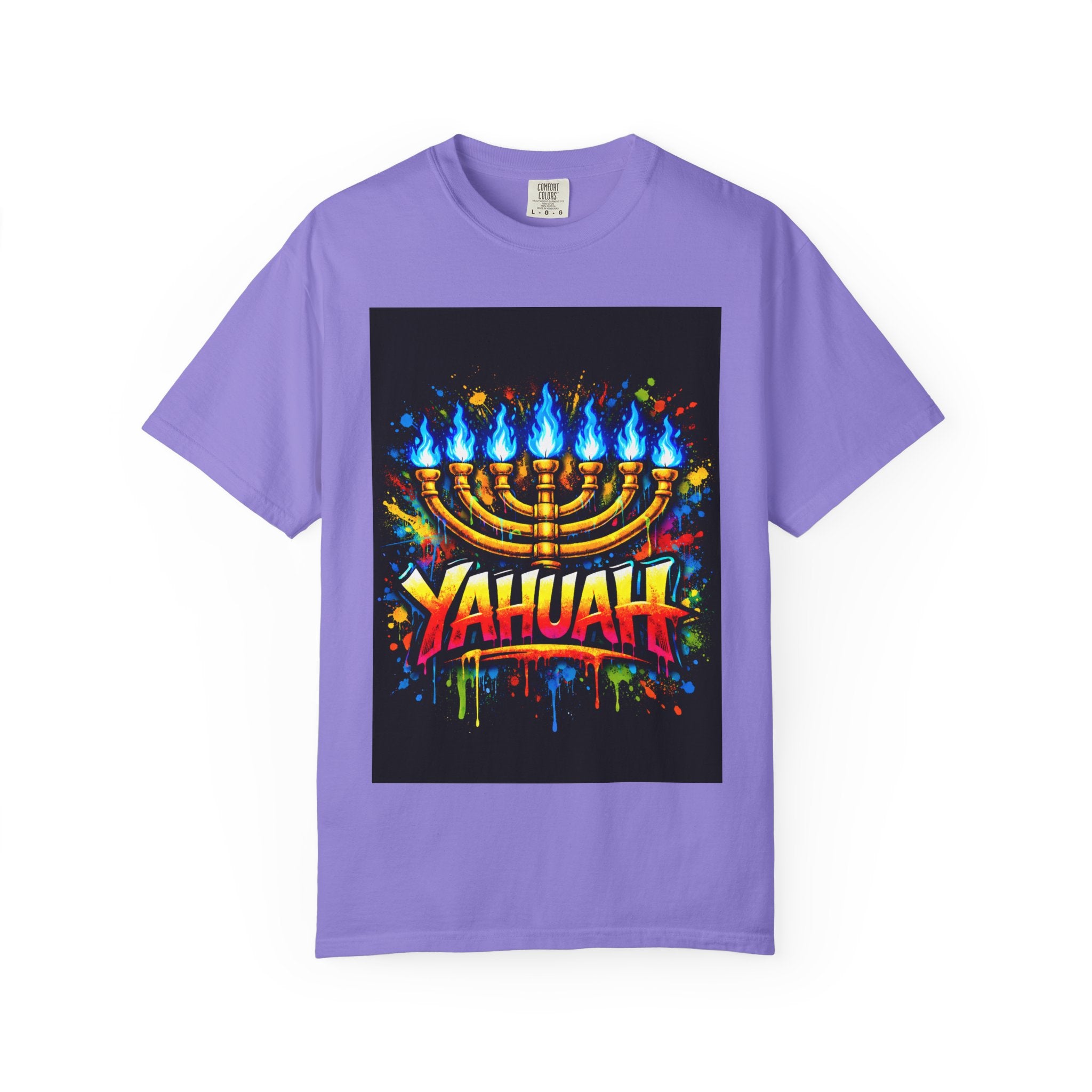Menorah Graffiti T-Shirt — "YAHUAH" Flame Design