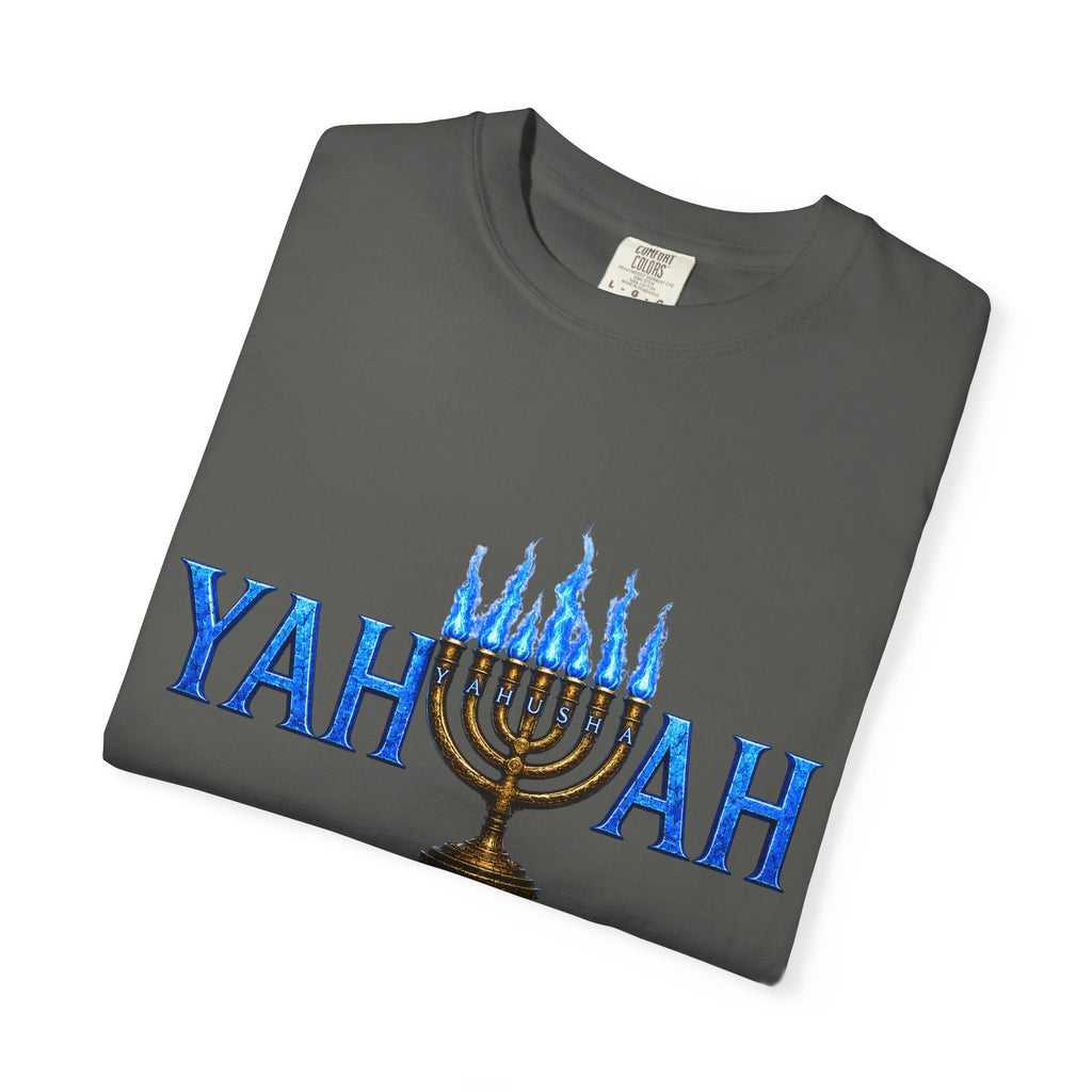 Yahuah Menorah Shirt with Yahusha the son's Name on the Menorah