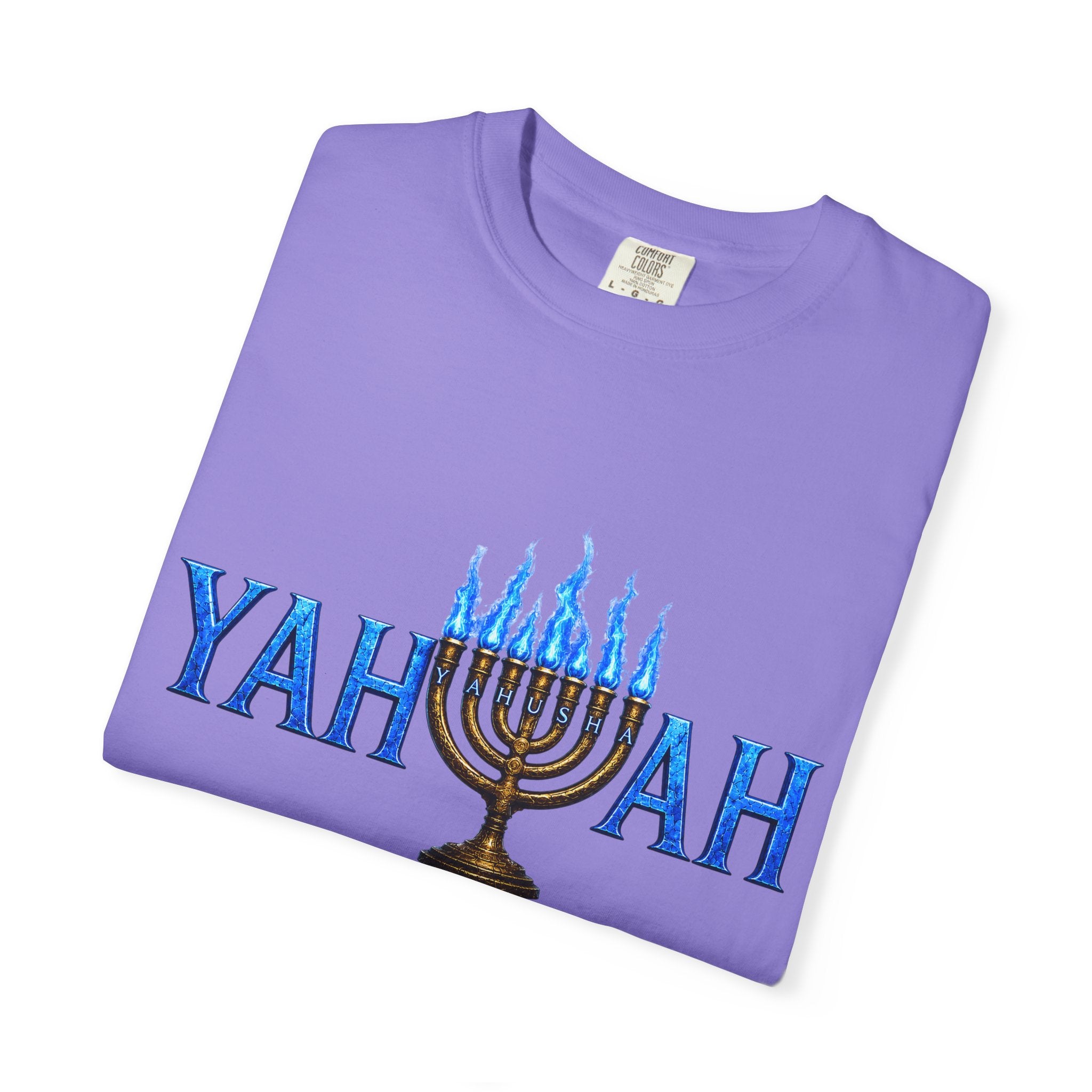 Yahuah Menorah Shirt with Yahusha the son's Name on the Menorah