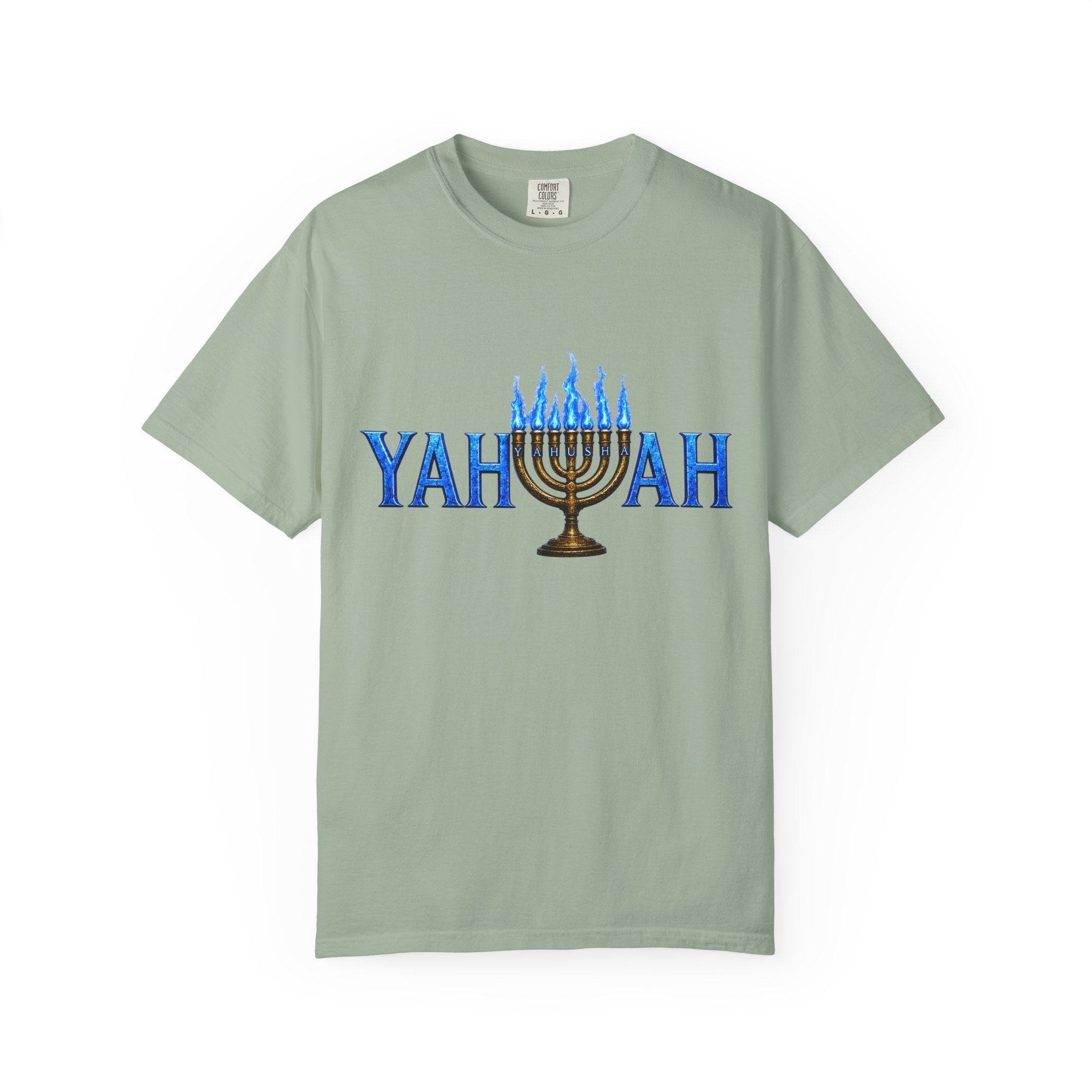 Yahuah Menorah Shirt with Yahusha the son's Name on the Menorah