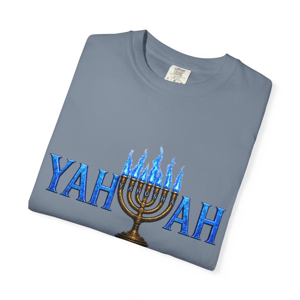 Yahuah Menorah Shirt with Yahusha the son's Name on the Menorah