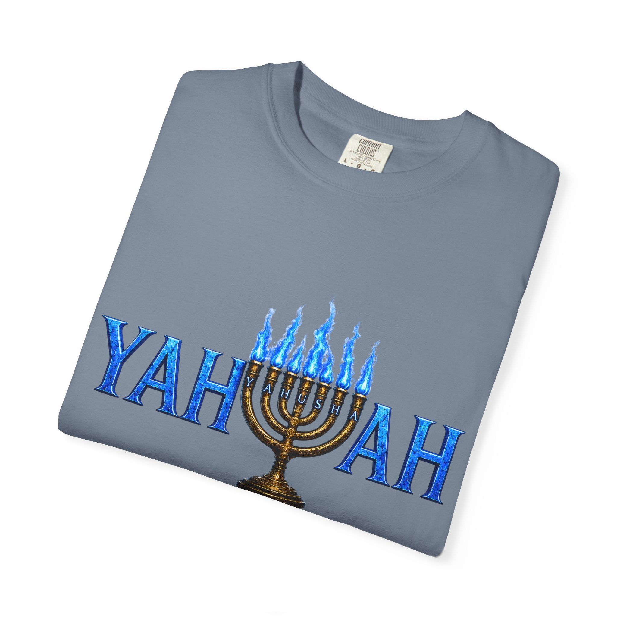 Yahuah Menorah Shirt with Yahusha the son's Name on the Menorah