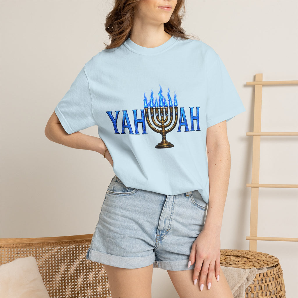 Yahuah Menorah Shirt with Yahusha the son's Name on the Menorah