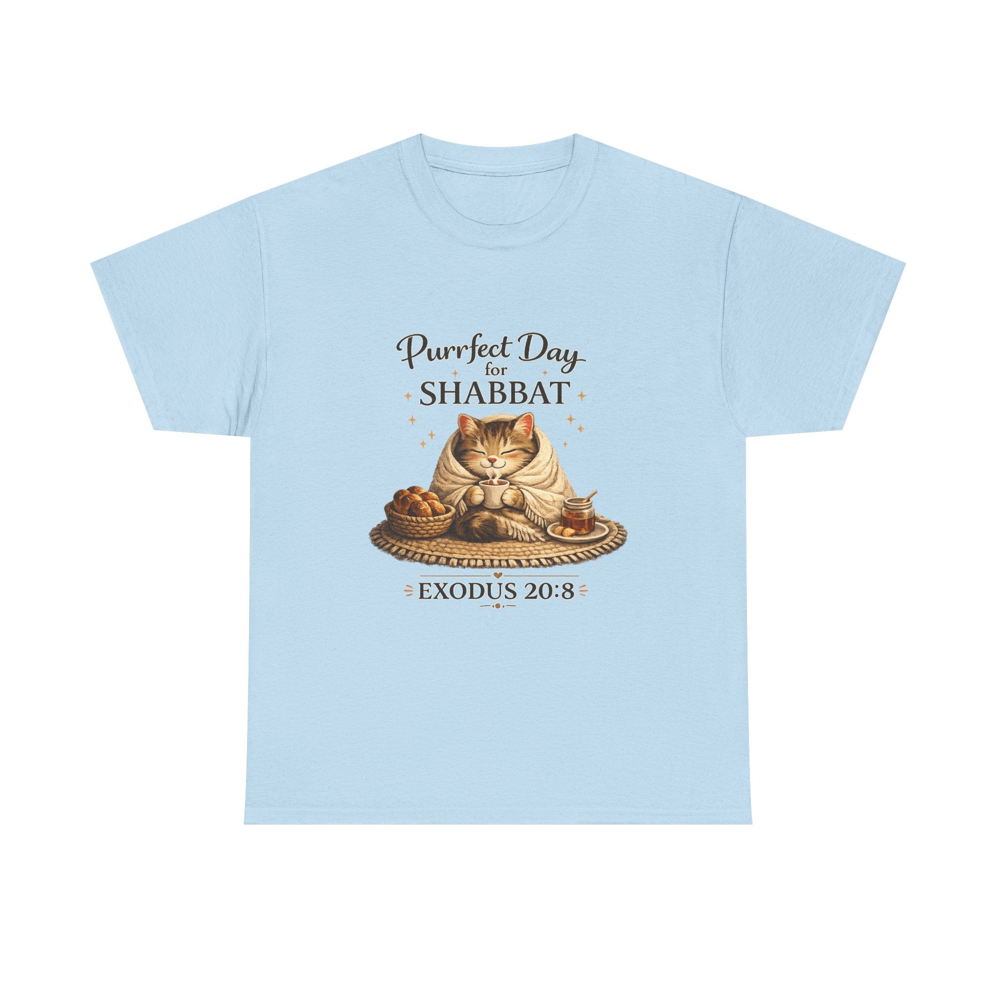 Purrfect Day for Shabbat Cat Lover Tee – Exodus 20:8 Set Apart Shirt