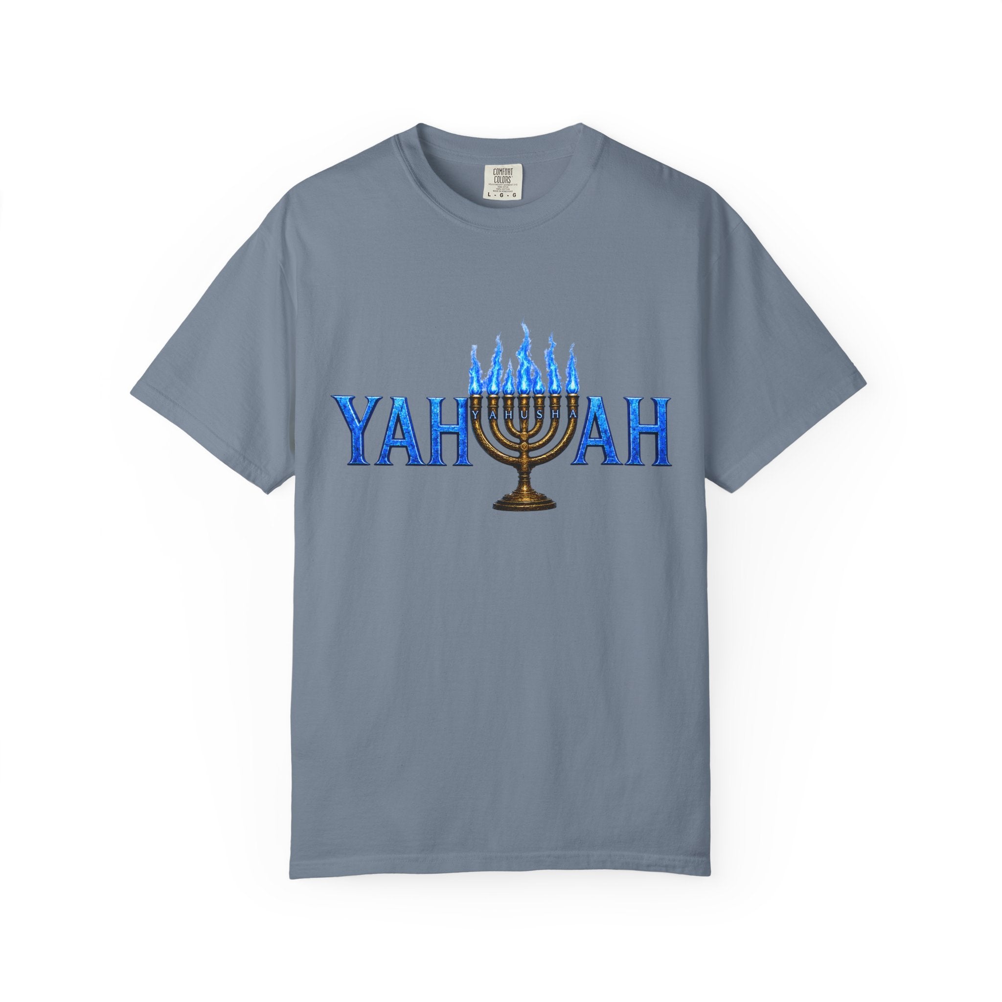 Yahuah Menorah Shirt with Yahusha the son's Name on the Menorah