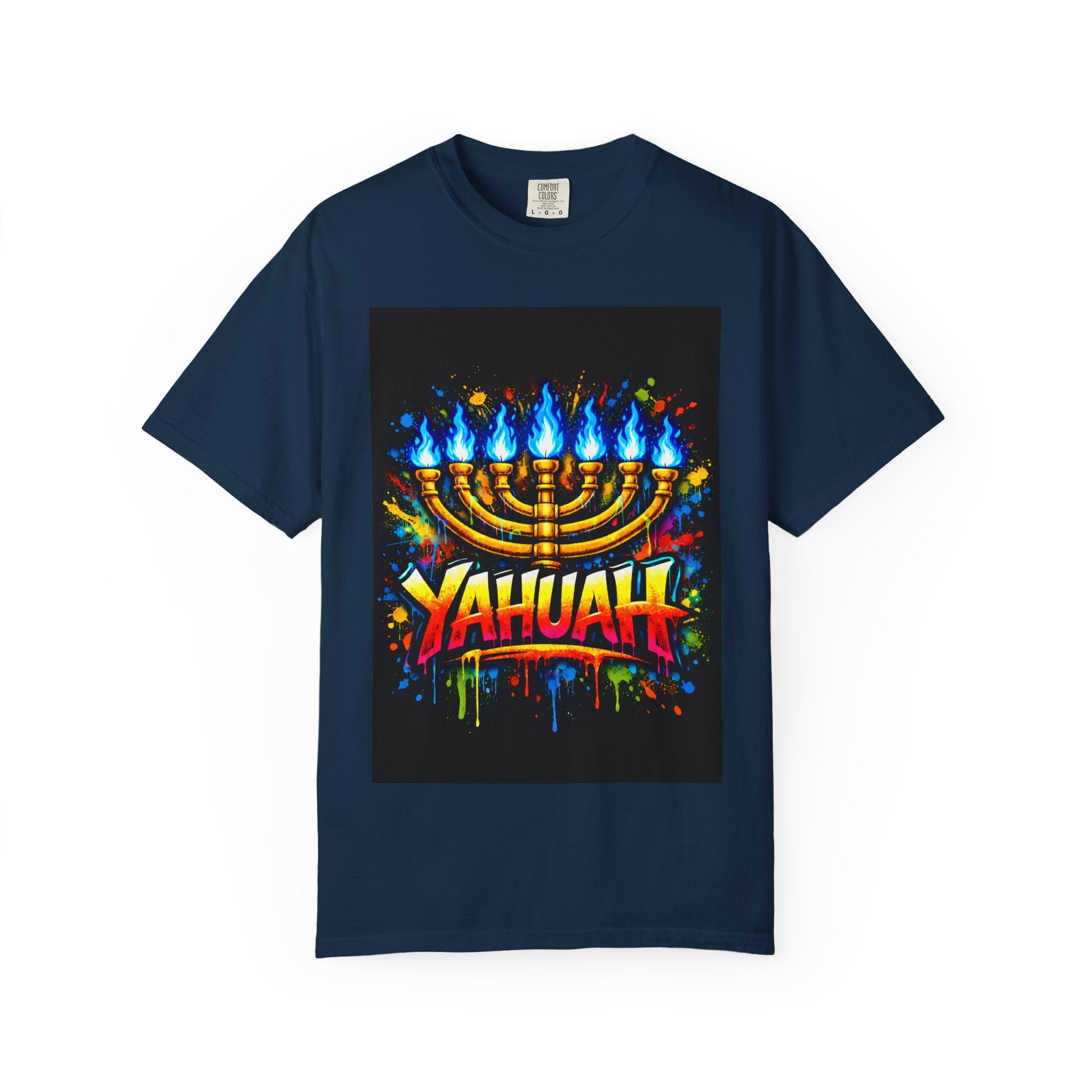Menorah Graffiti T-Shirt — "YAHUAH" Flame Design