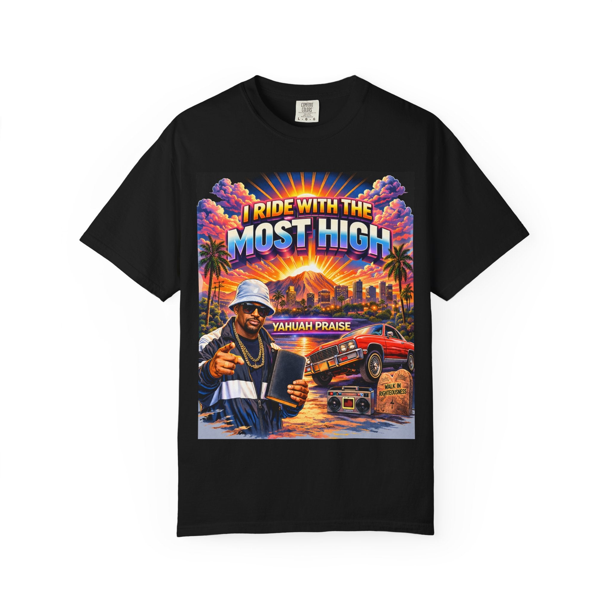 I Ride With The Most High Tee — Faith & West Coast Retro Graphic T-Shirt
