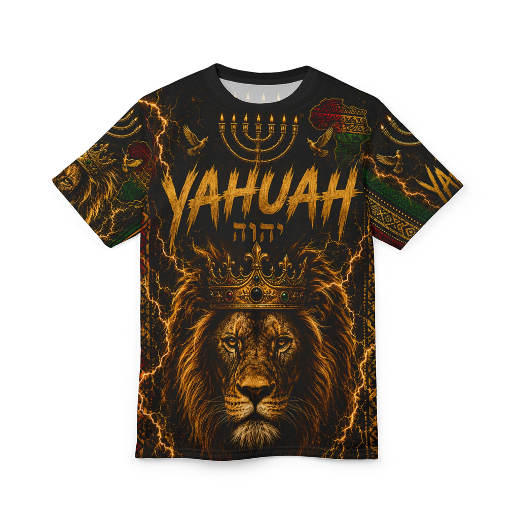 Yahuah Lion of Yahudah Tee — Crowned Lion Graphic Shirt