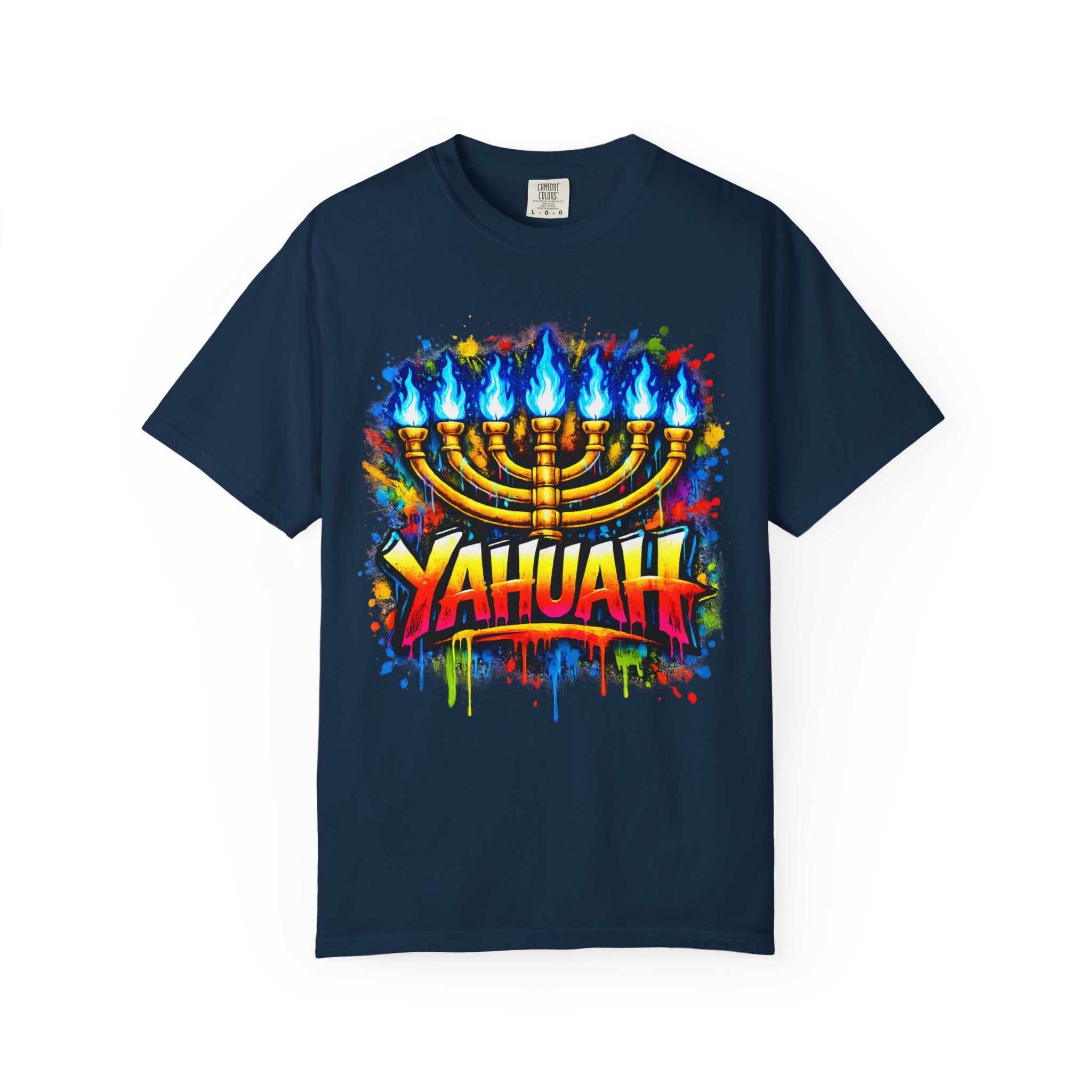 Menorah Graffiti T-Shirt — "YAHUAH" Flame Design