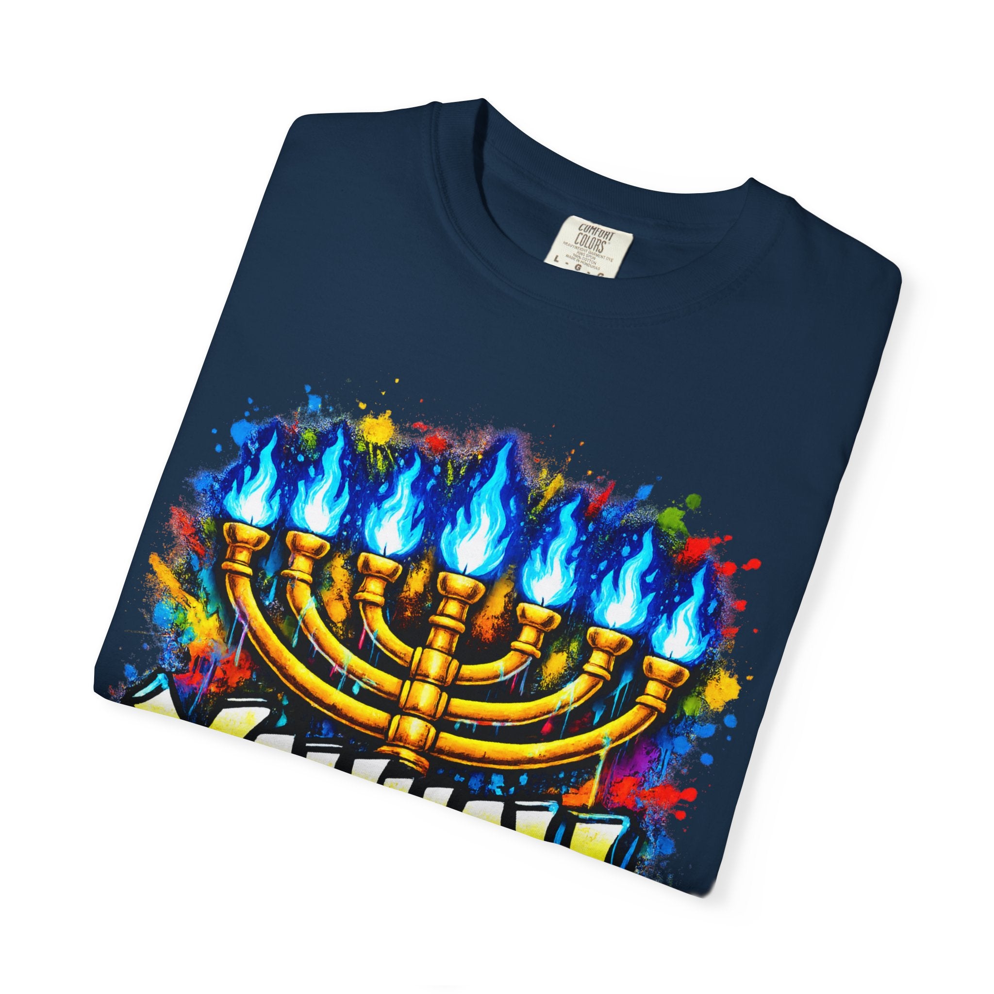 Menorah Graffiti T-Shirt — "YAHUAH" Flame Design
