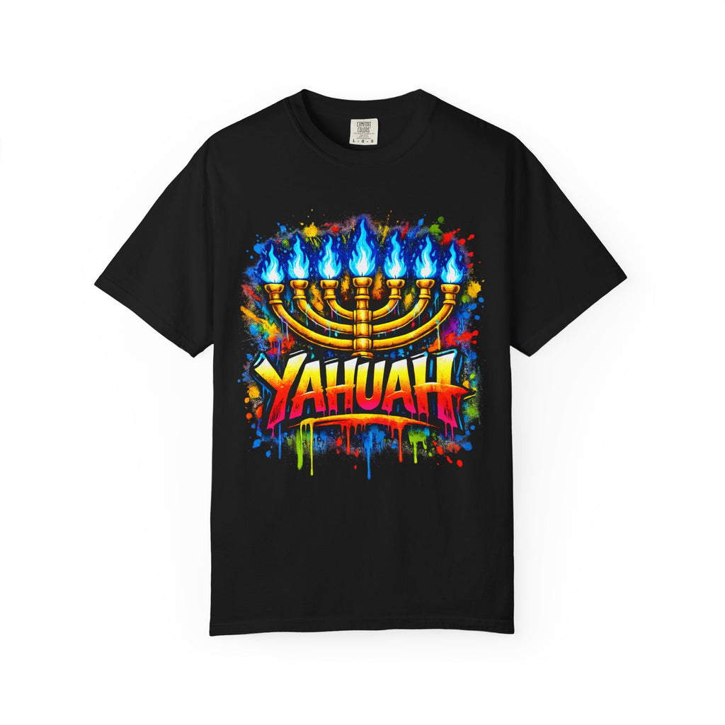 Menorah Graffiti T-Shirt — "YAHUAH" Flame Design