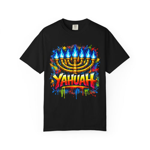 Menorah Graffiti T-Shirt — "YAHUAH" Flame Design
