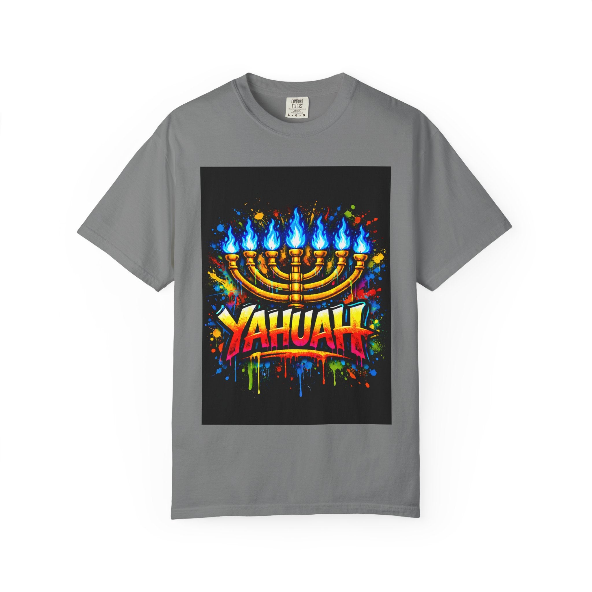 Menorah Graffiti T-Shirt — "YAHUAH" Flame Design