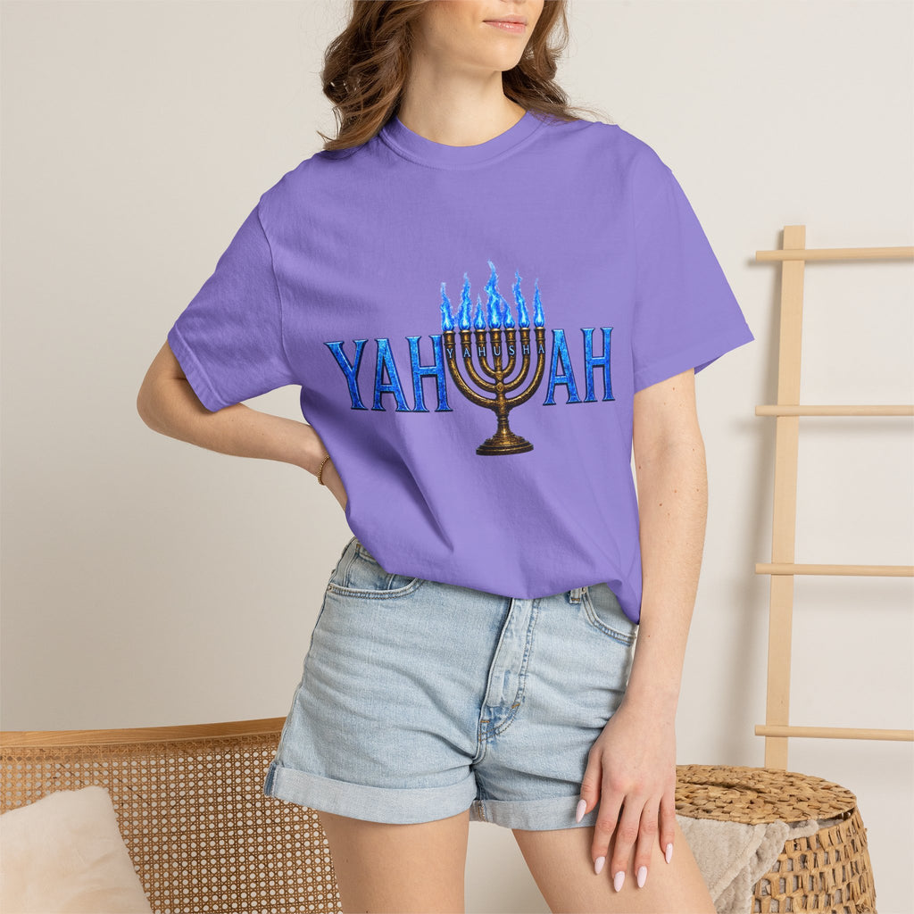 Yahuah Menorah Shirt with Yahusha the son's Name on the Menorah