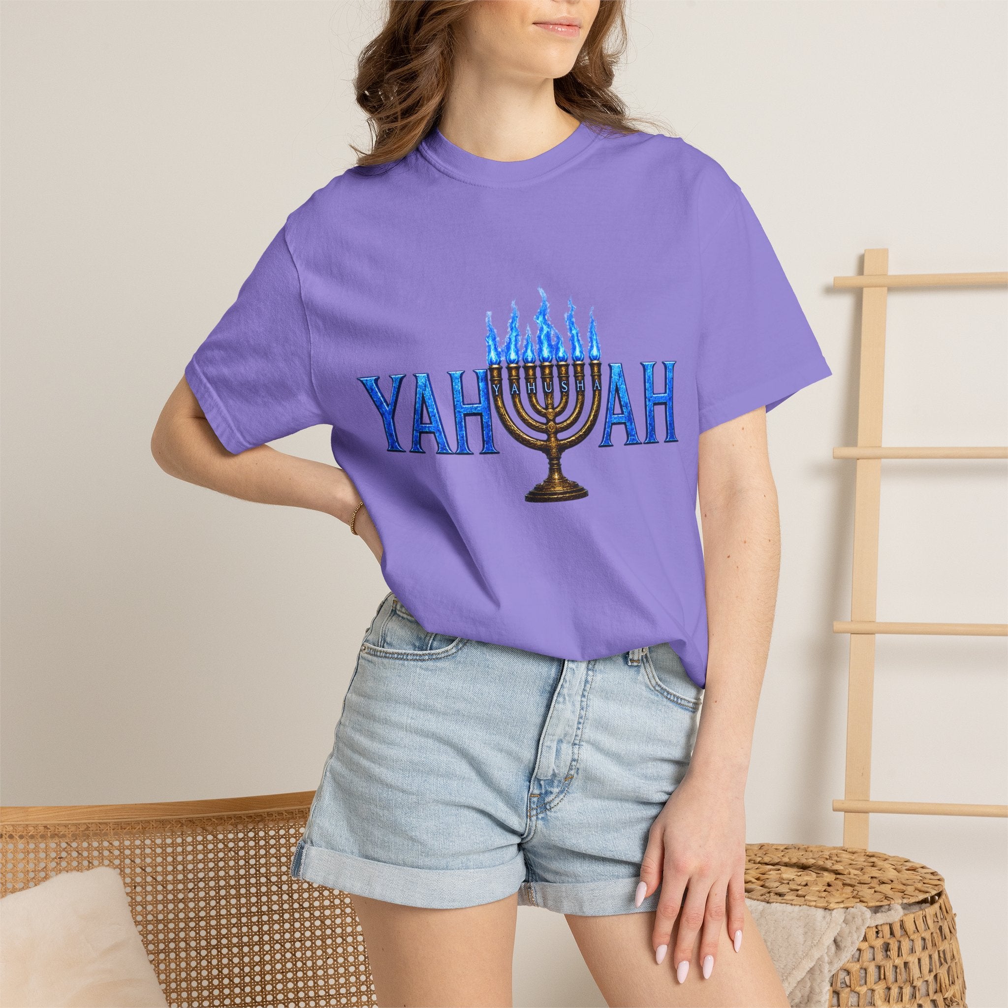 Yahuah Menorah Shirt with Yahusha the son's Name on the Menorah