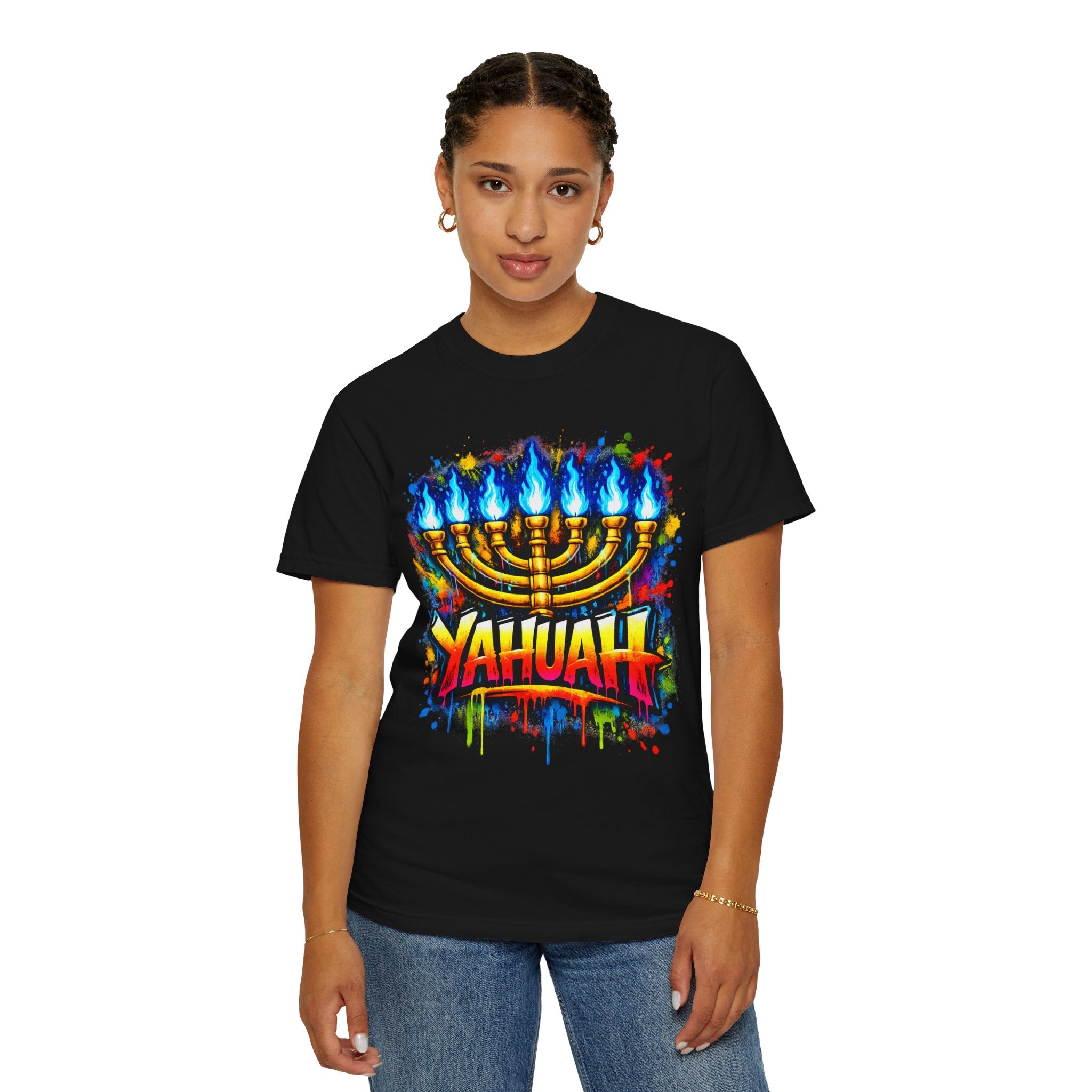 Menorah Graffiti T-Shirt — "YAHUAH" Flame Design