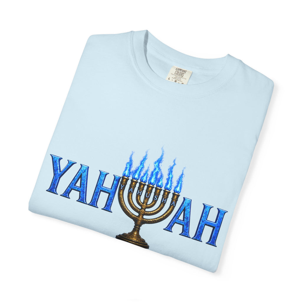 Yahuah Menorah Shirt with Yahusha the son's Name on the Menorah
