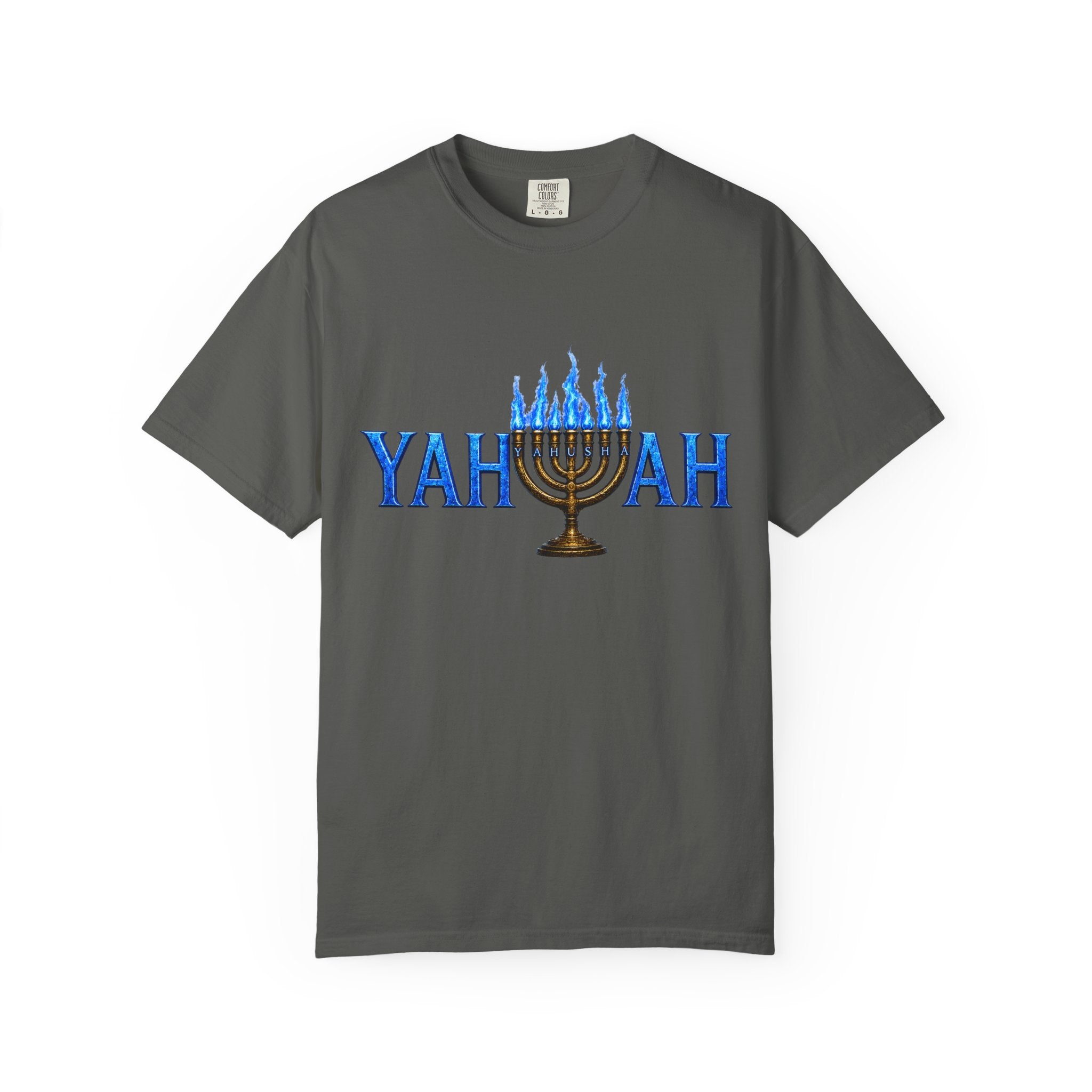 Yahuah Menorah Shirt with Yahusha the son's Name on the Menorah