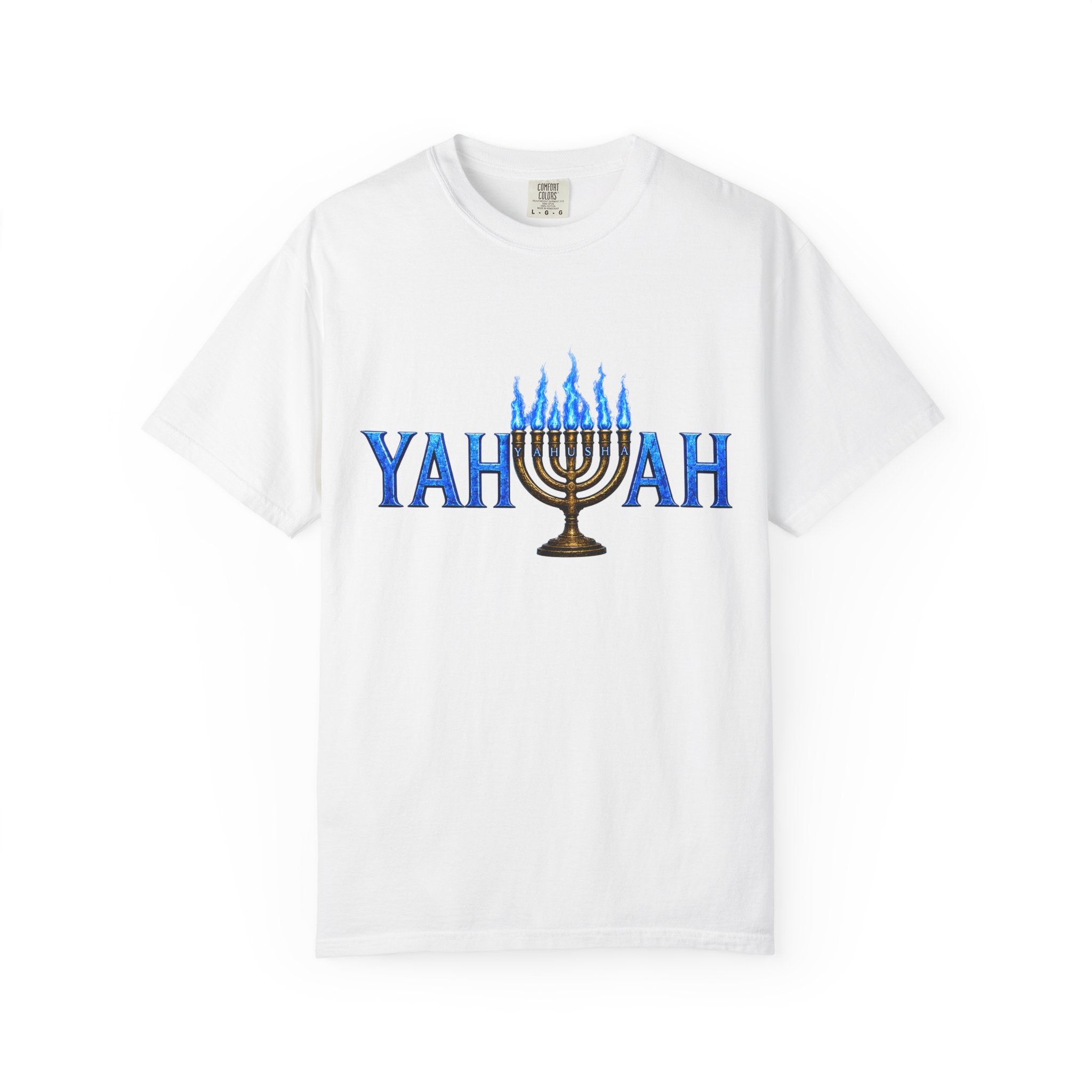 Yahuah Menorah Shirt with Yahusha the son's Name on the Menorah