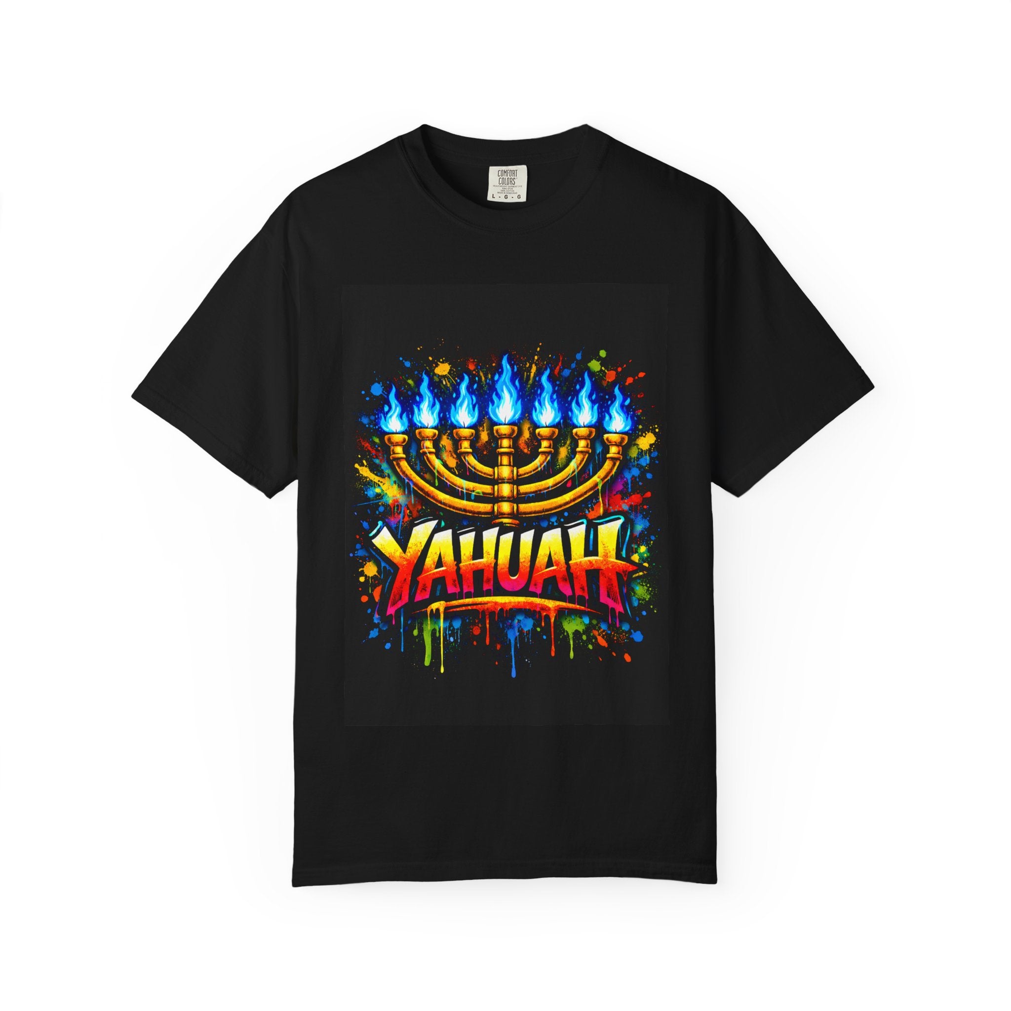 Menorah Graffiti T-Shirt — "YAHUAH" Flame Design