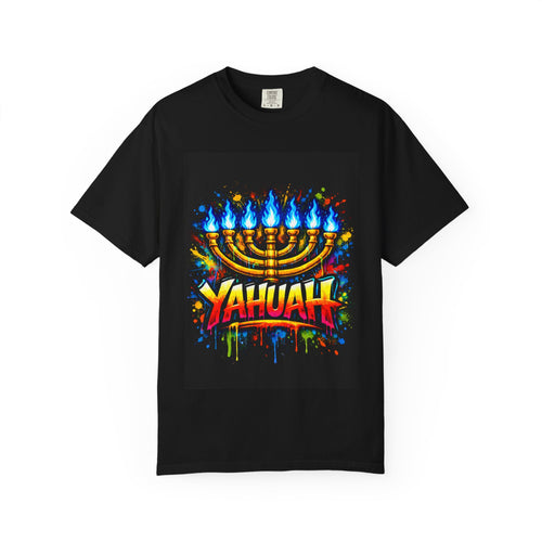 Menorah Graffiti T-Shirt — "YAHUAH" Flame Design