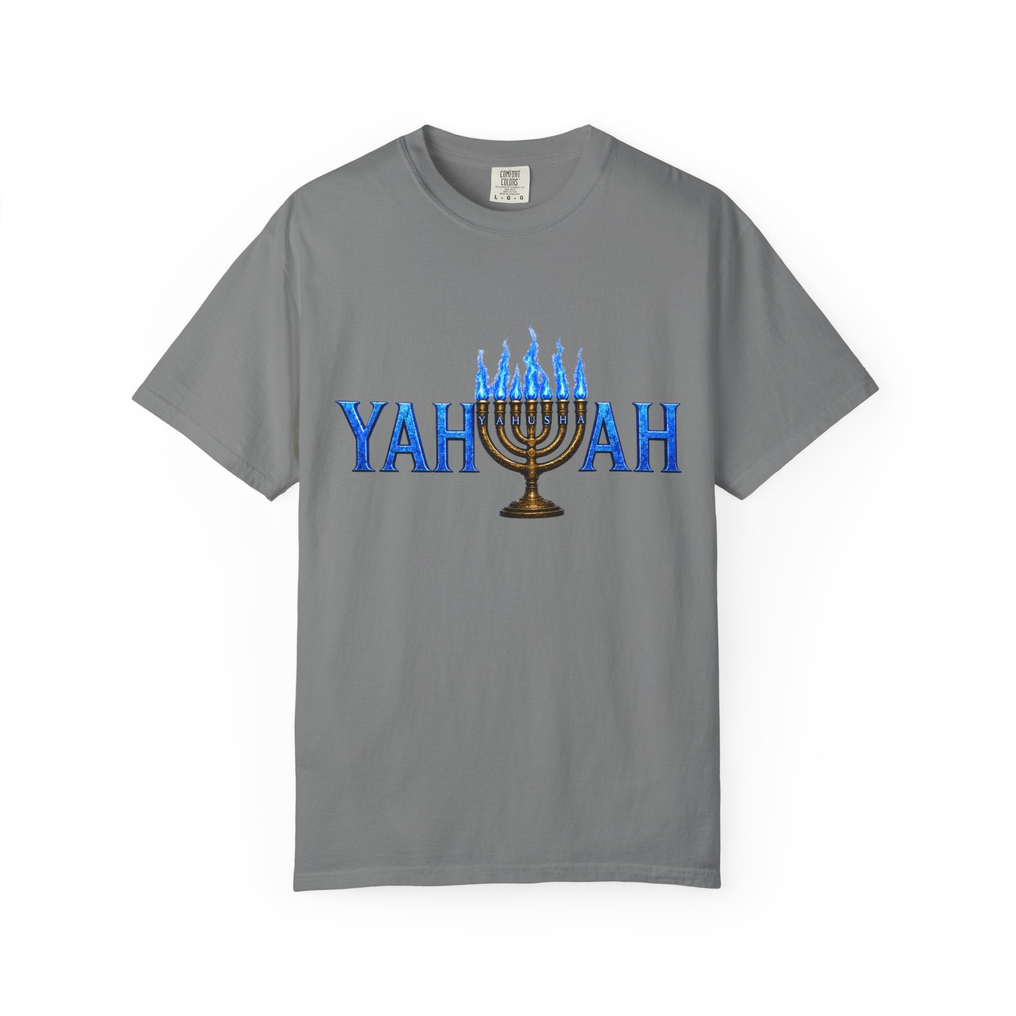 Yahuah Menorah Shirt with Yahusha the son's Name on the Menorah
