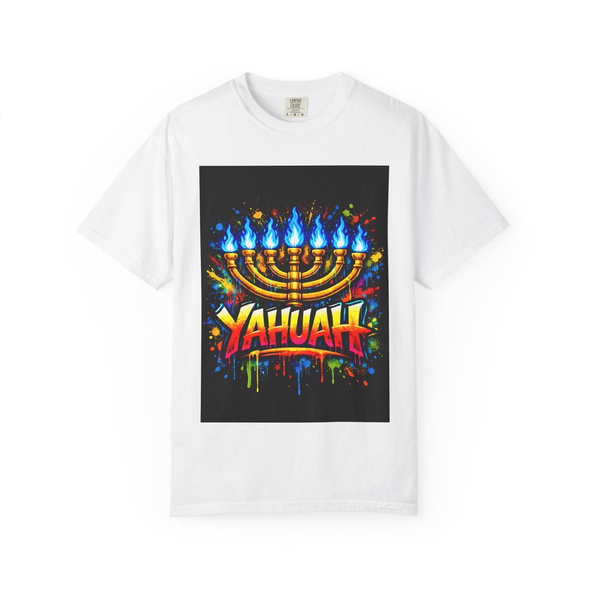 Menorah Graffiti T-Shirt — "YAHUAH" Flame Design