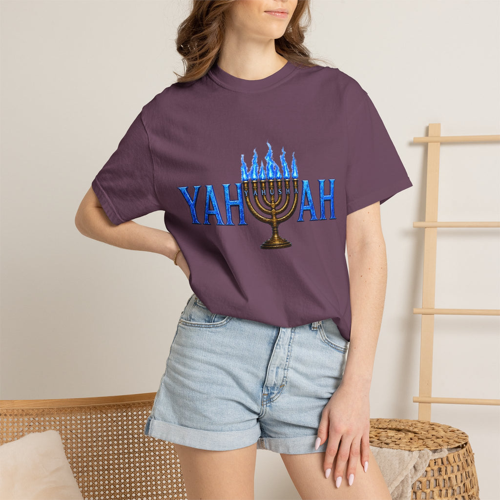 Yahuah Menorah Shirt with Yahusha the son's Name on the Menorah