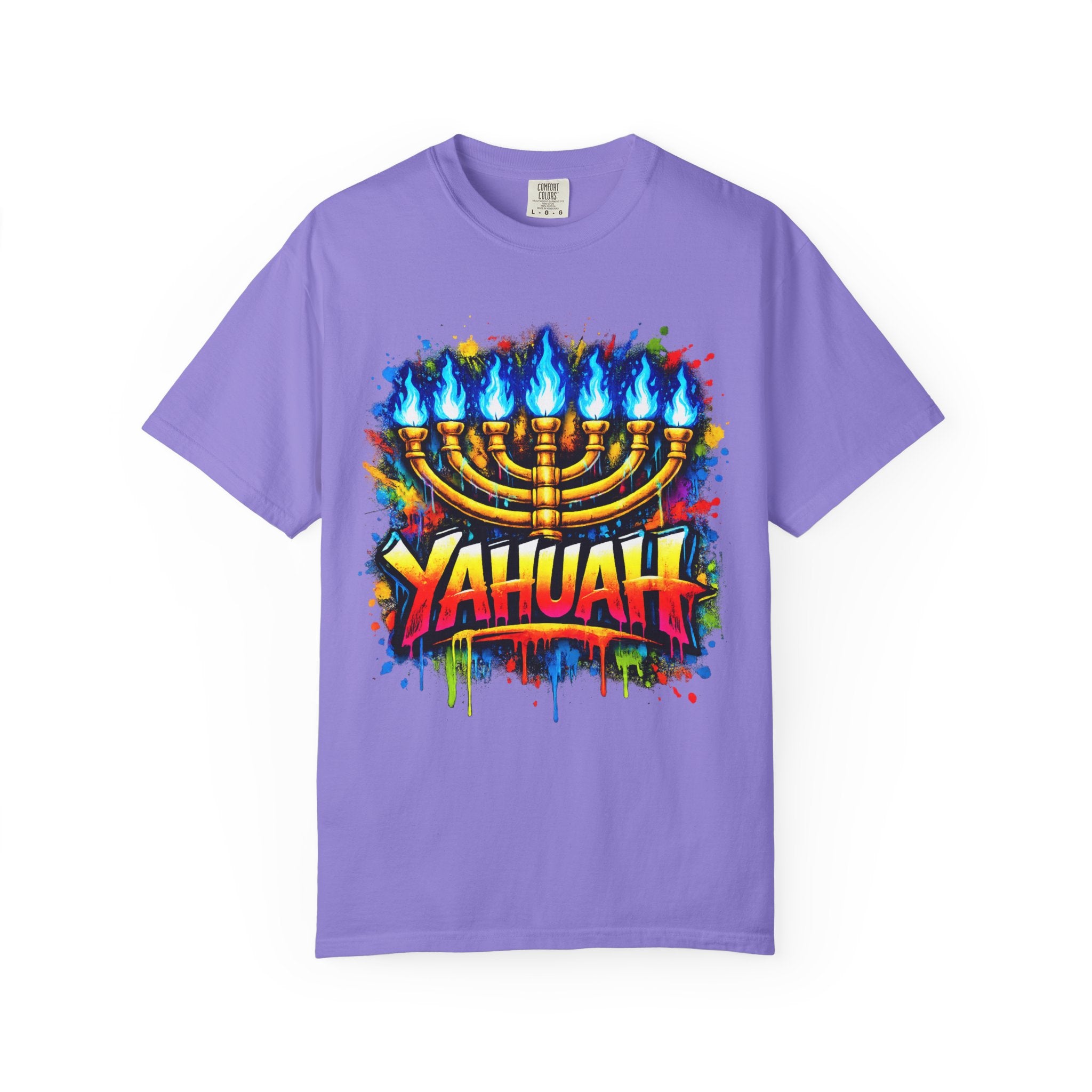 Menorah Graffiti T-Shirt — "YAHUAH" Flame Design