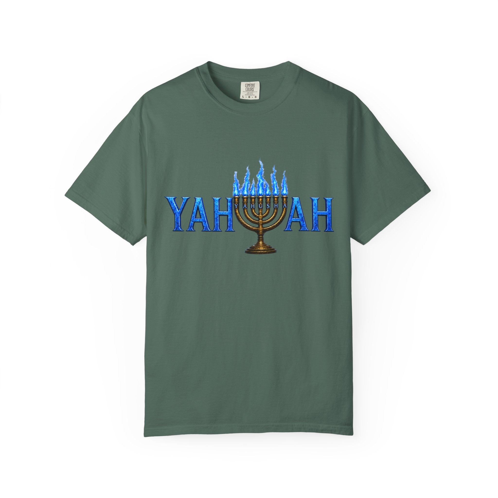 Yahuah Menorah Shirt with Yahusha the son's Name on the Menorah