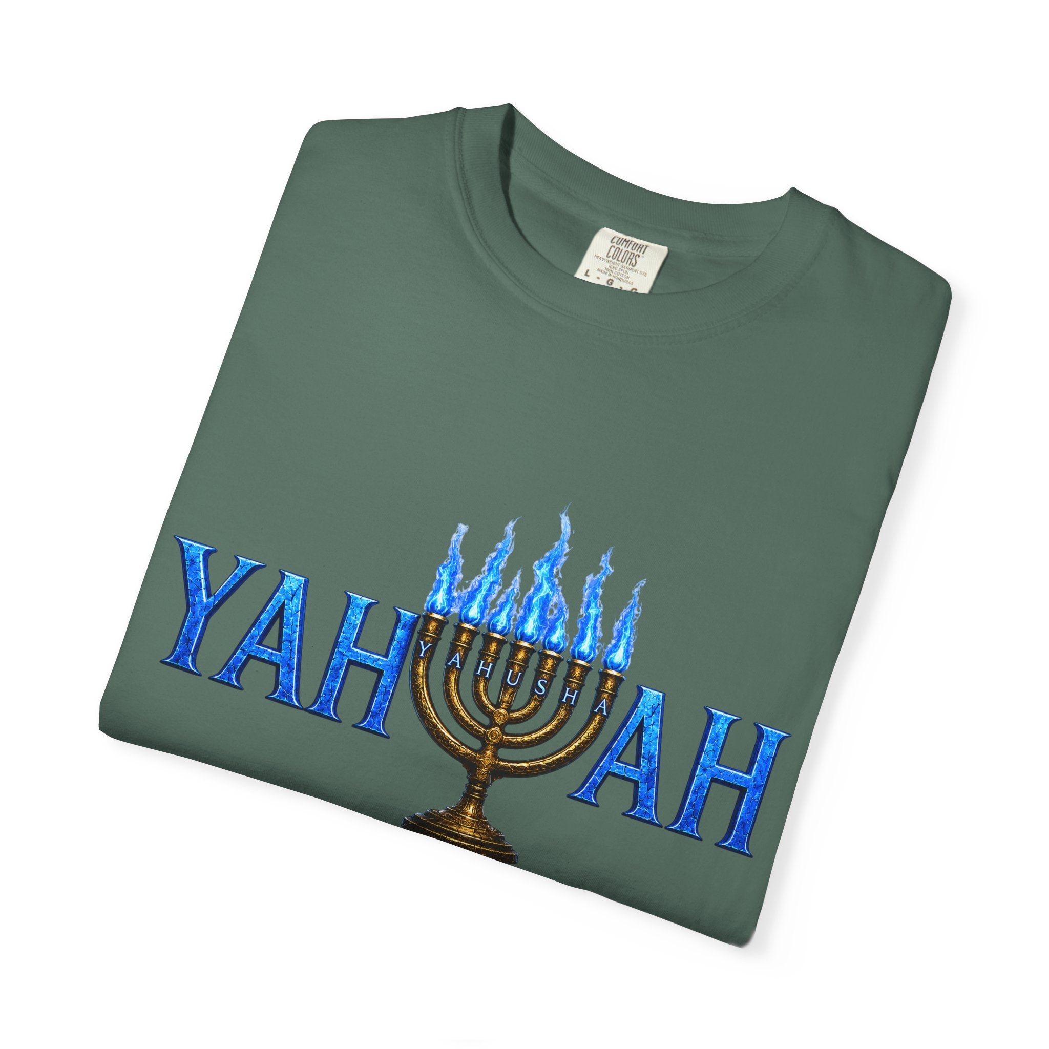 Yahuah Menorah Shirt with Yahusha the son's Name on the Menorah