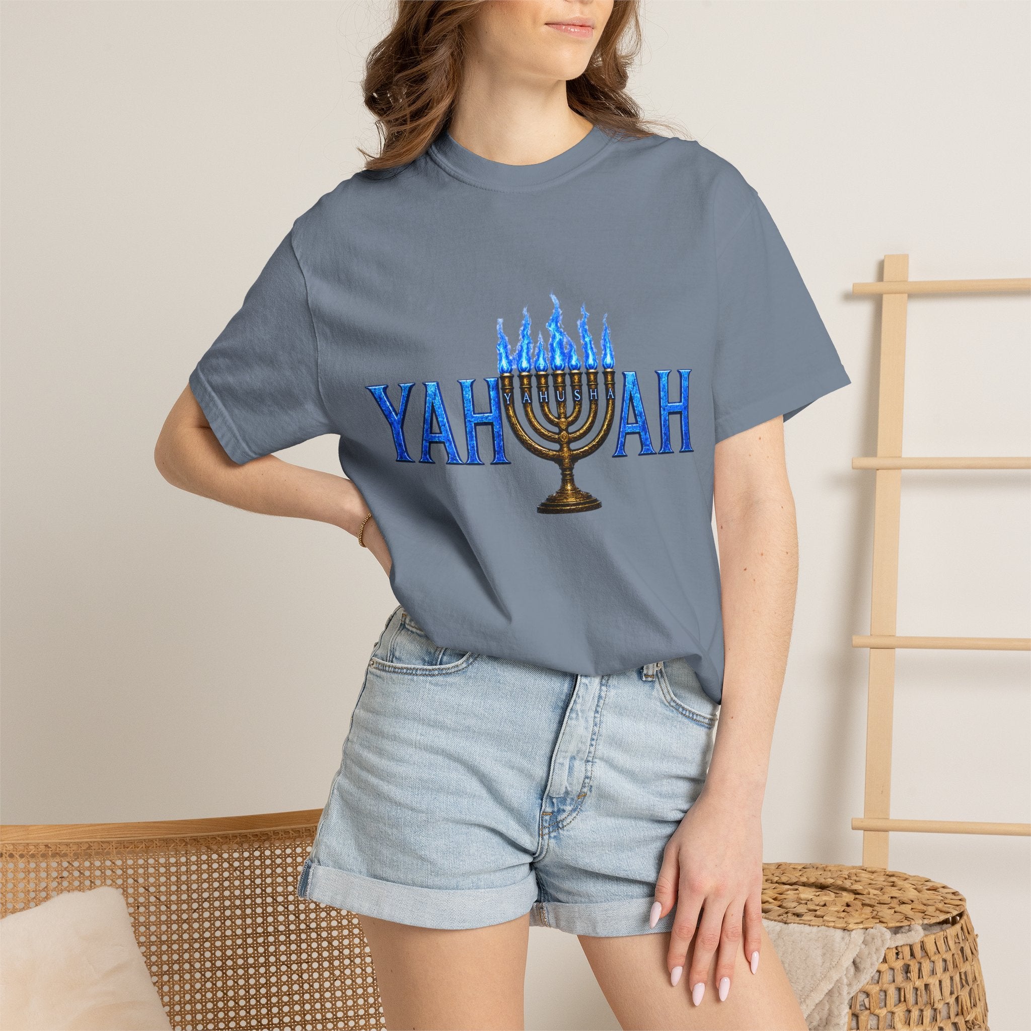 Yahuah Menorah Shirt with Yahusha the son's Name on the Menorah