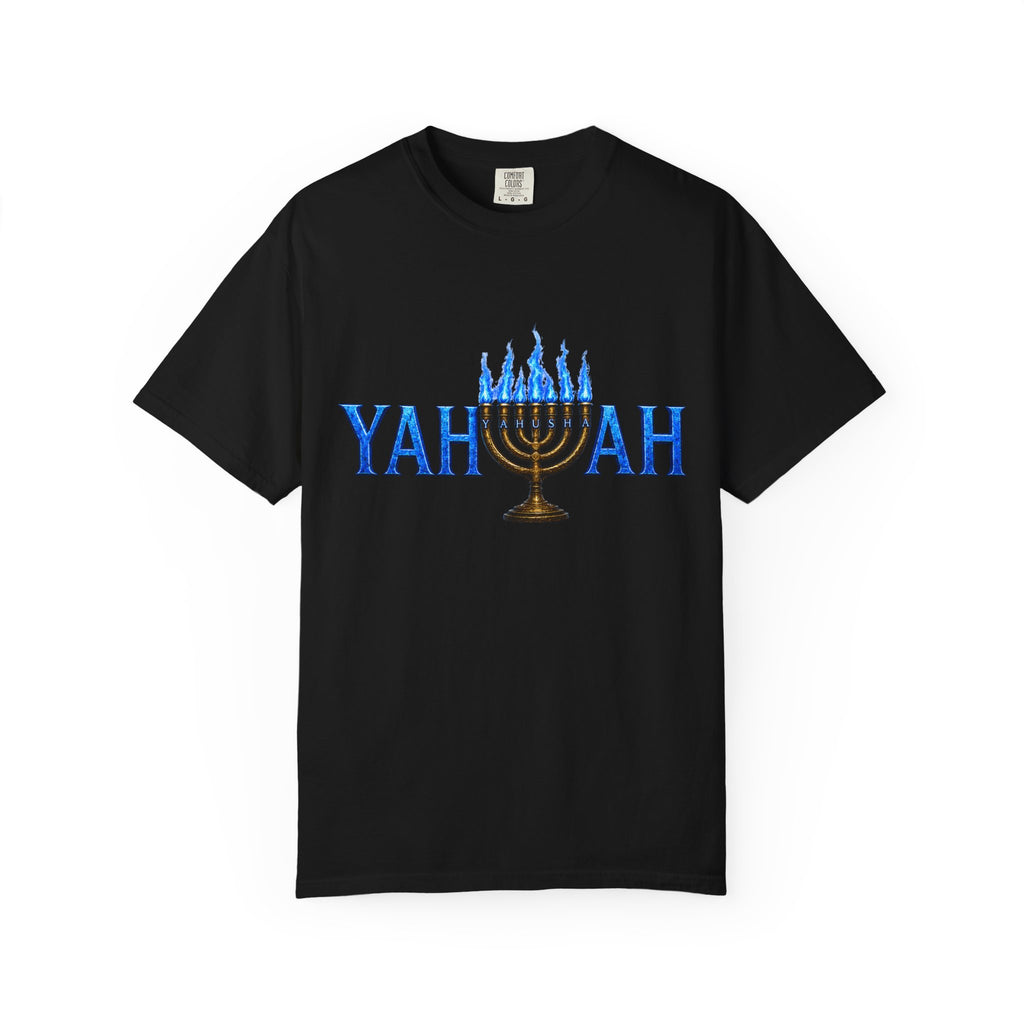 Yahuah Menorah Shirt with Yahusha the son's Name on the Menorah